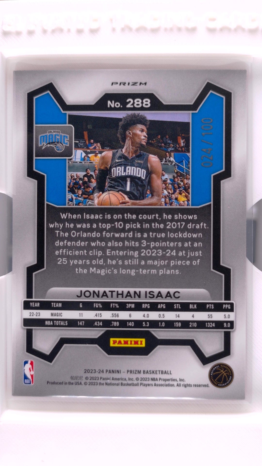 #288 Jonathan Isaac Red Fast Break Prizm #24/100 - back