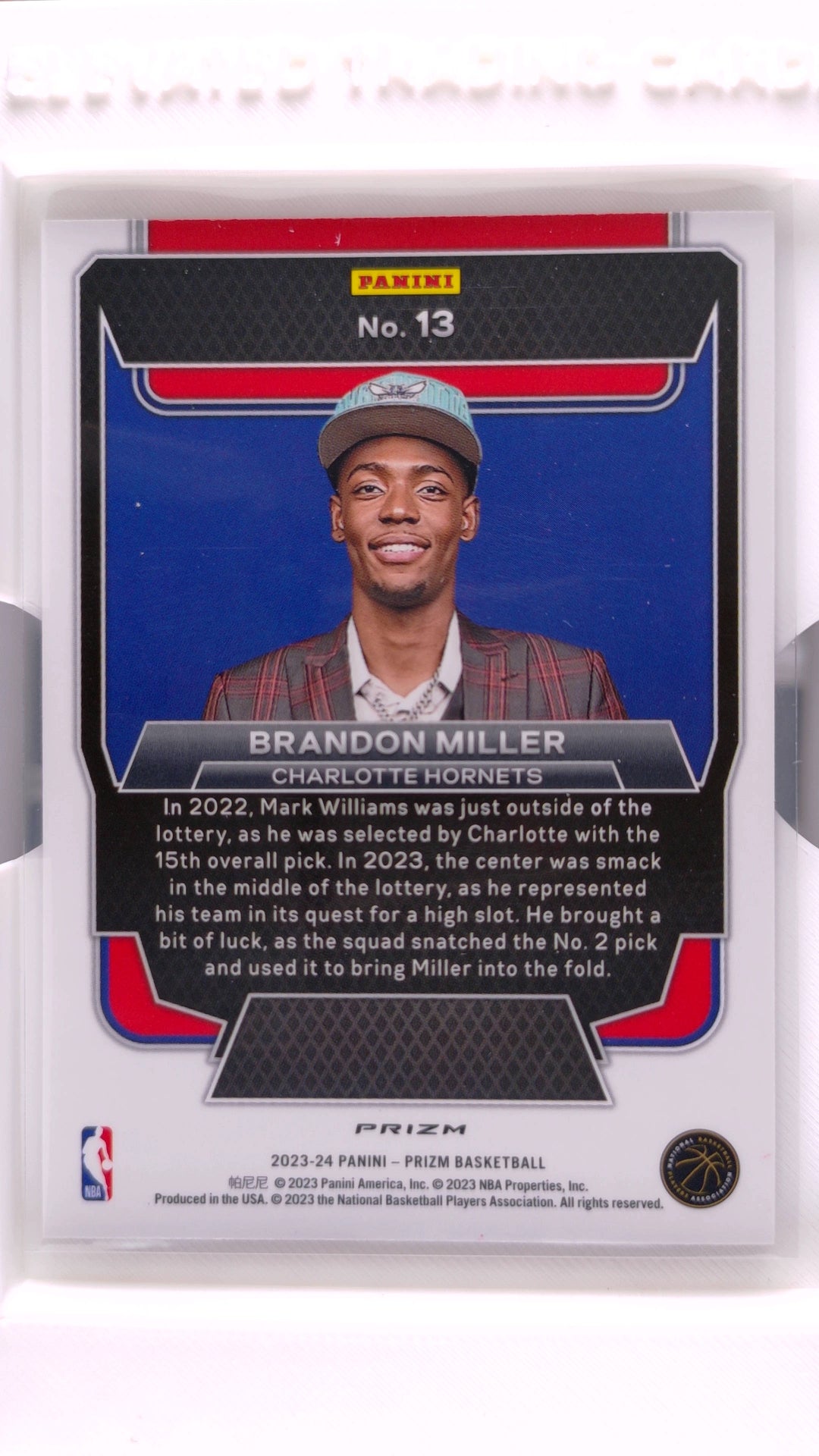 #13 Brandon Miller Rookie Luck Of The Lottery Fast Break Prizm - back