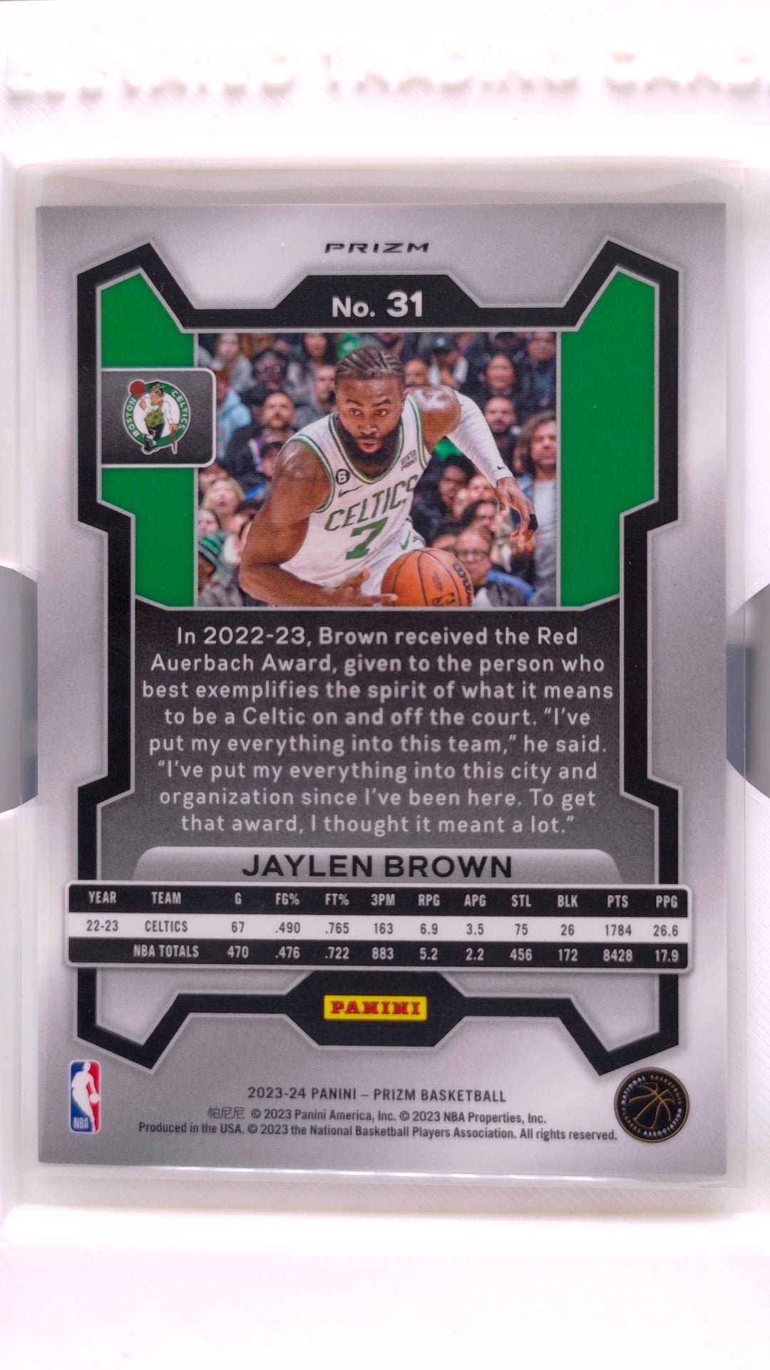 #31 Jaylen Brown Fast Break Prizm - back