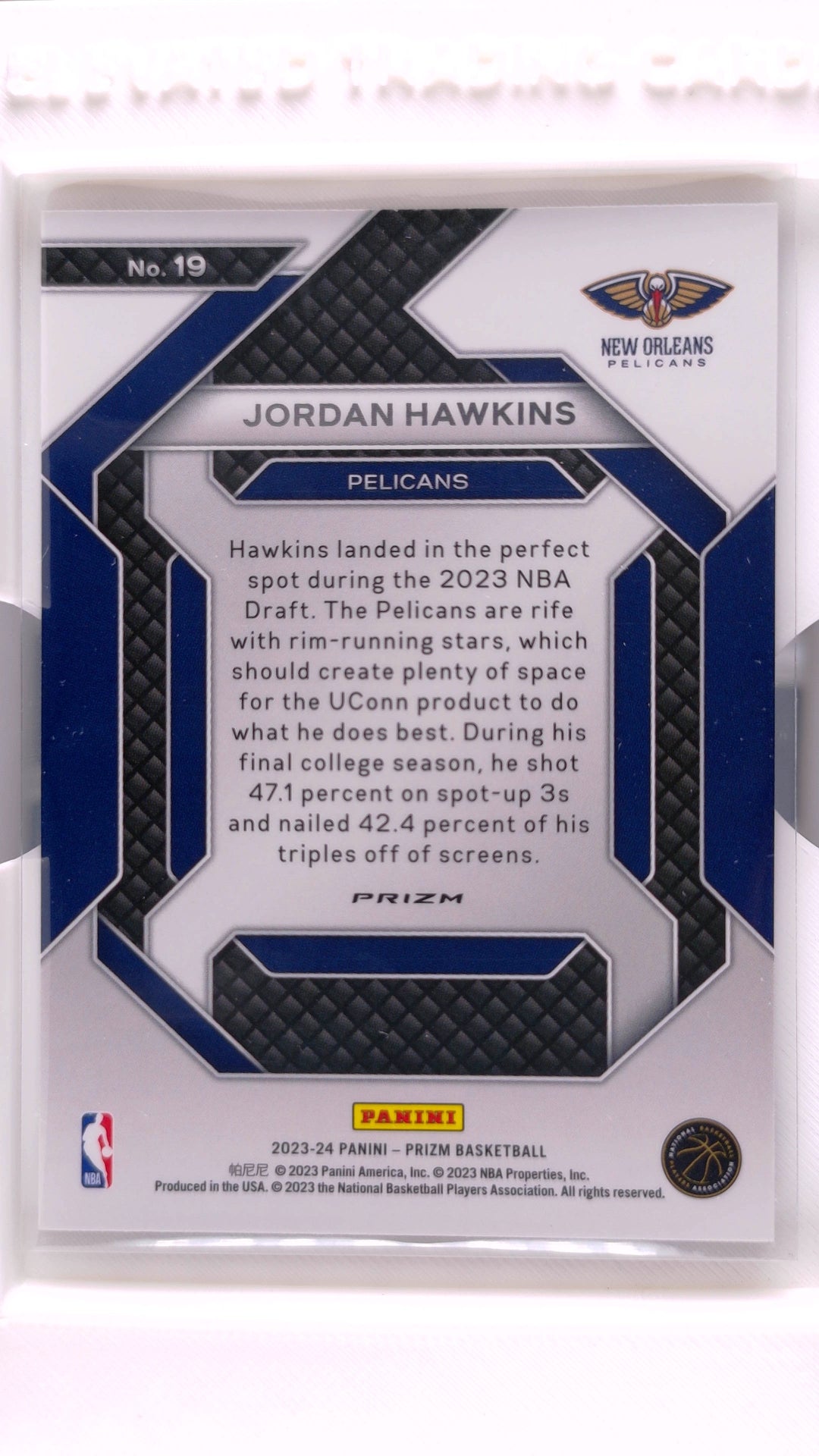 #19 Jordan Hawkins Rookie Emergent Silver Prizm - back