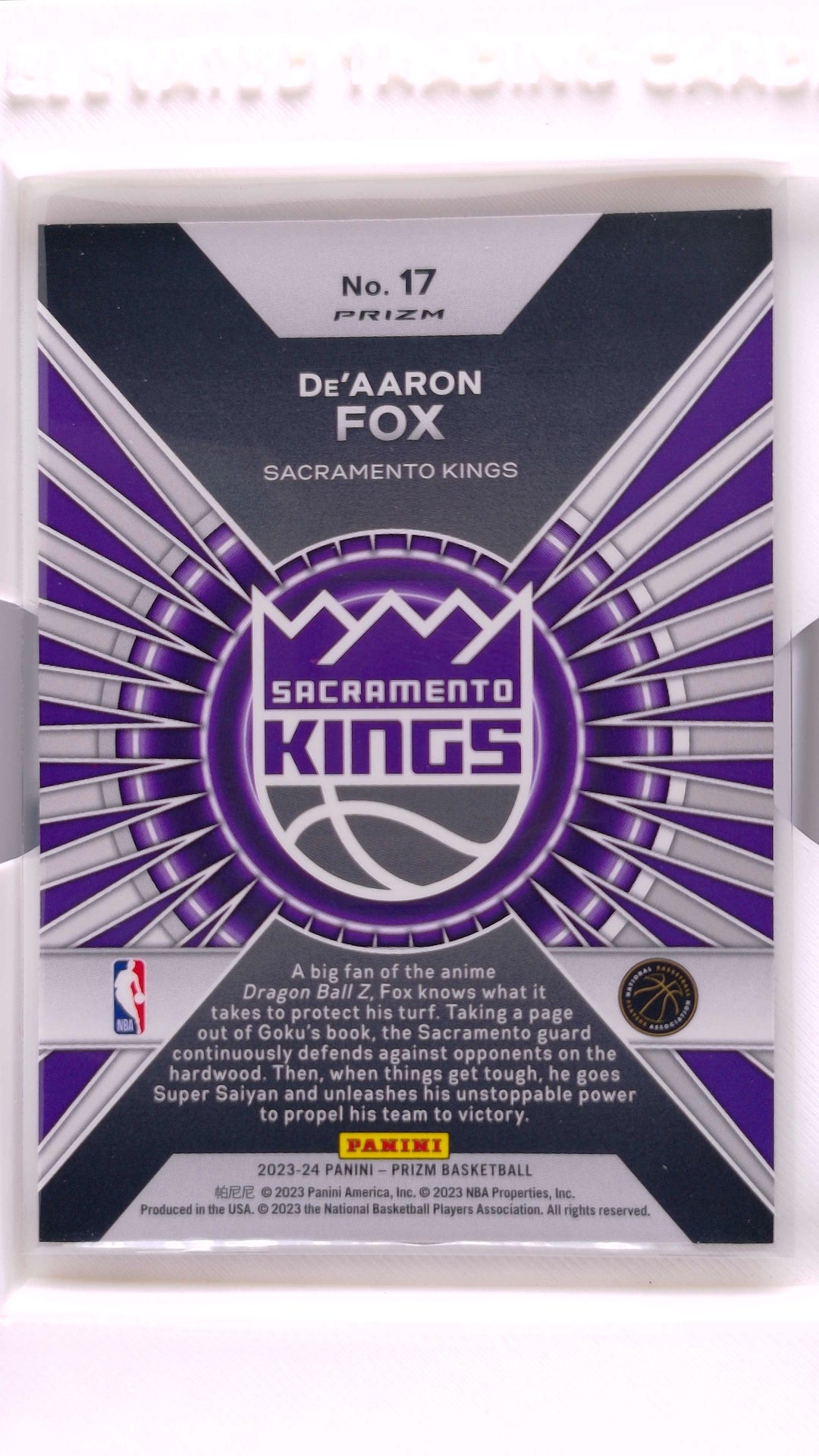 #17 De'Aaron Fox Dominance Silver Prizm - back