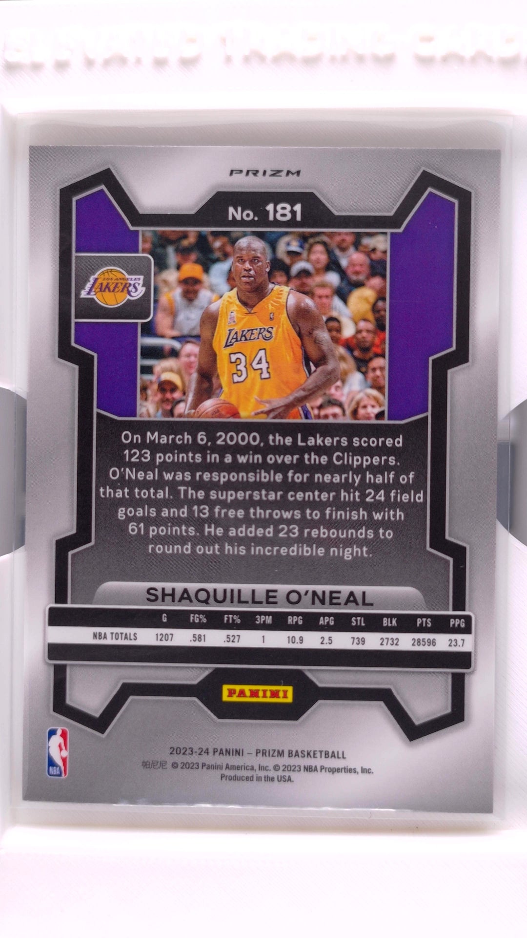 #181 Shaquille O'Neal Silver Prizm - back