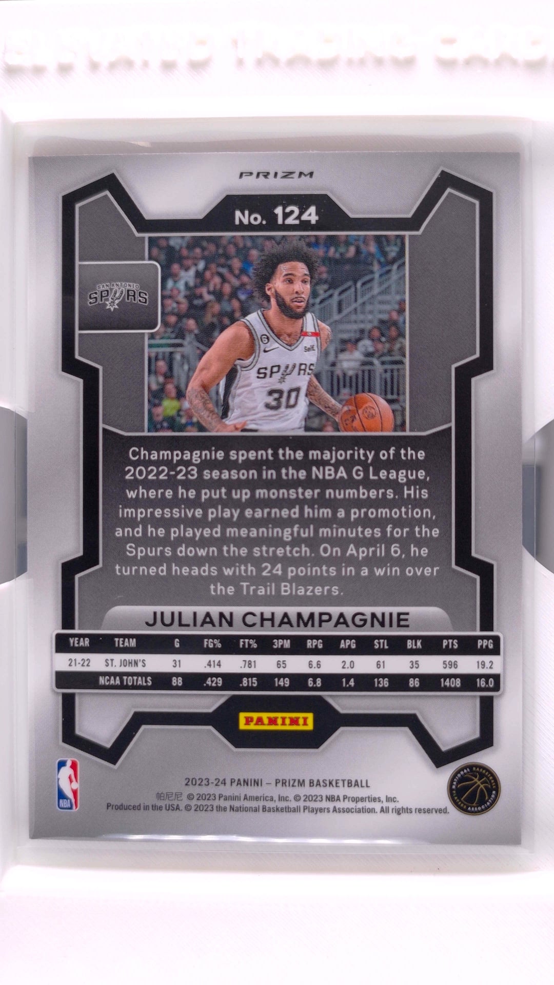 #124 Julian Champagnie Red, White And Blue Prizm - back