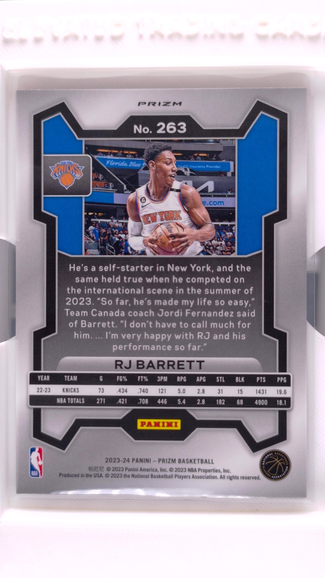 #263 RJ Barrett Red, White And Blue Prizm - back