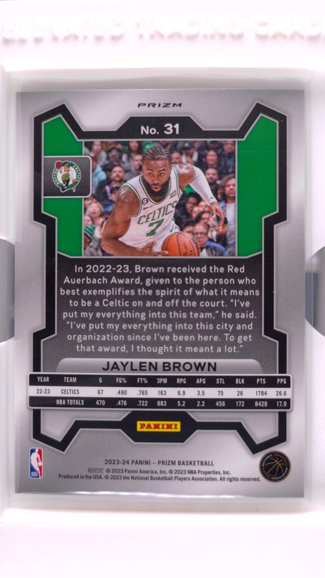 #31 Jaylen Brown Green Prizm - back