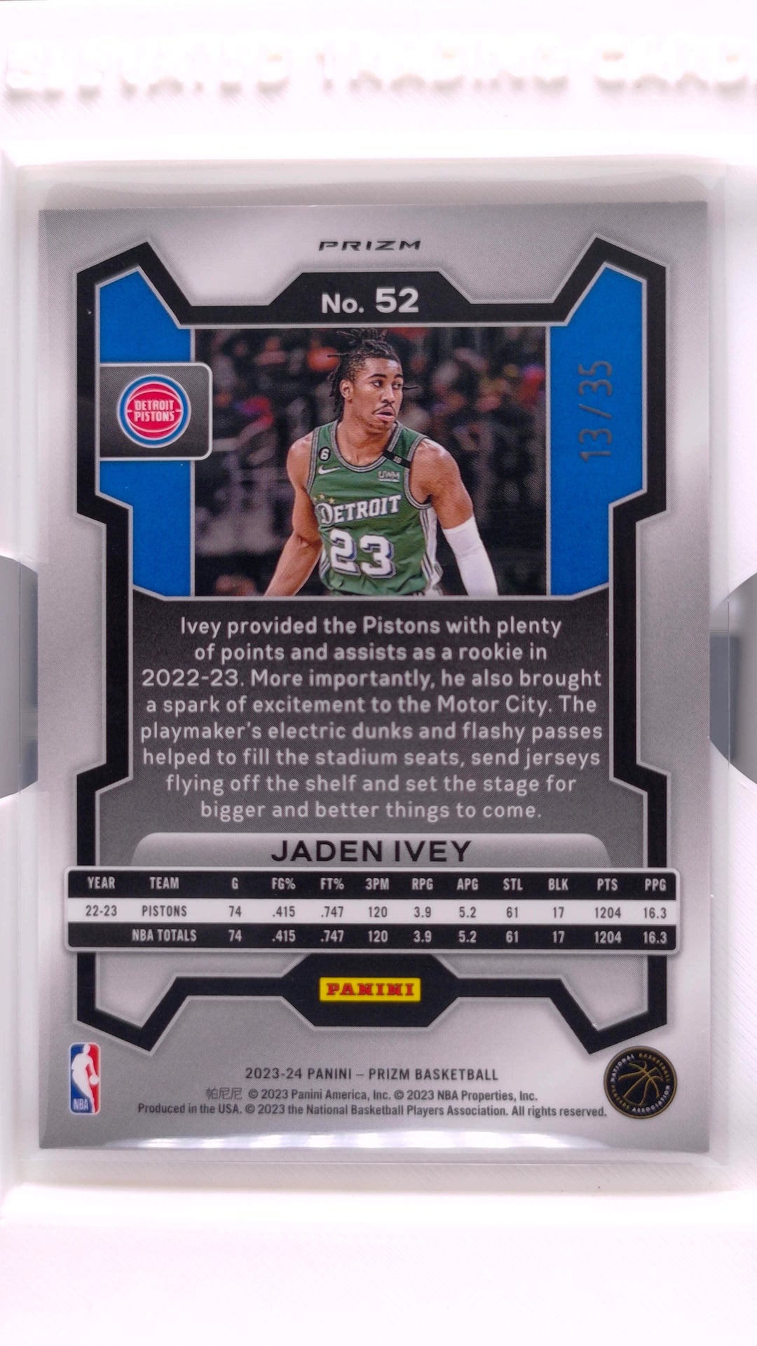 #52 Jaden Ivey Purple Pulsar Prizm #13/35 - back