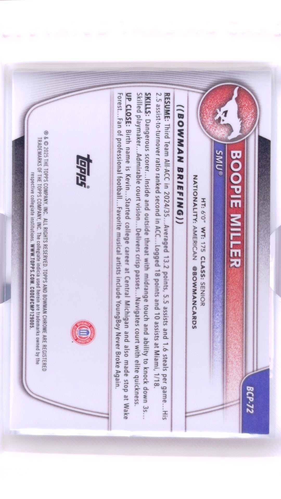 #BCP-72 Boopie Miller Chrome Prospects - back