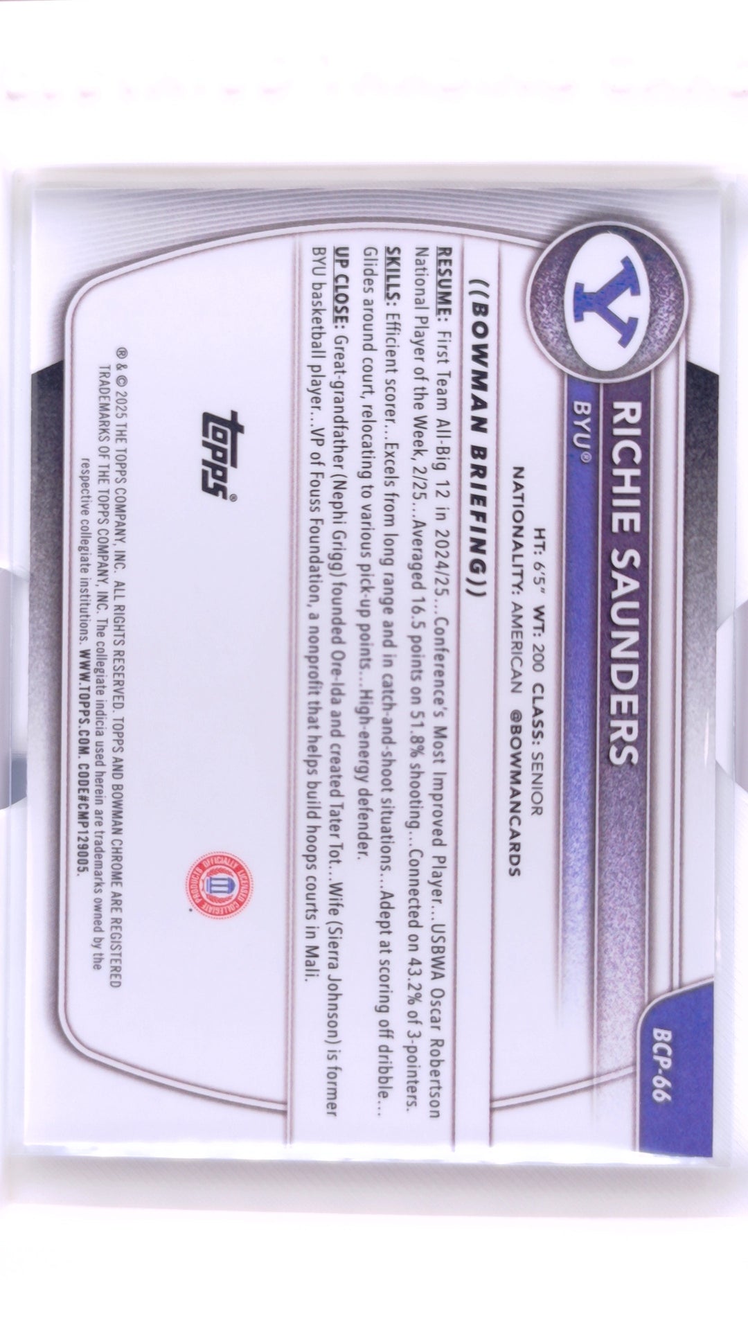 #BCP-66 Richie Saunders Chrome Prospects - back