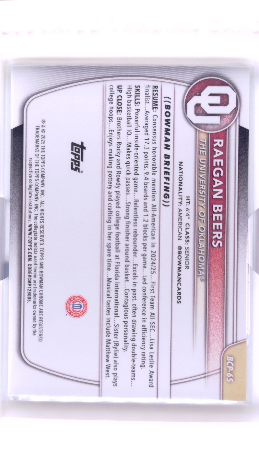 #BCP-65 Raegan Beers Chrome Prospects - back