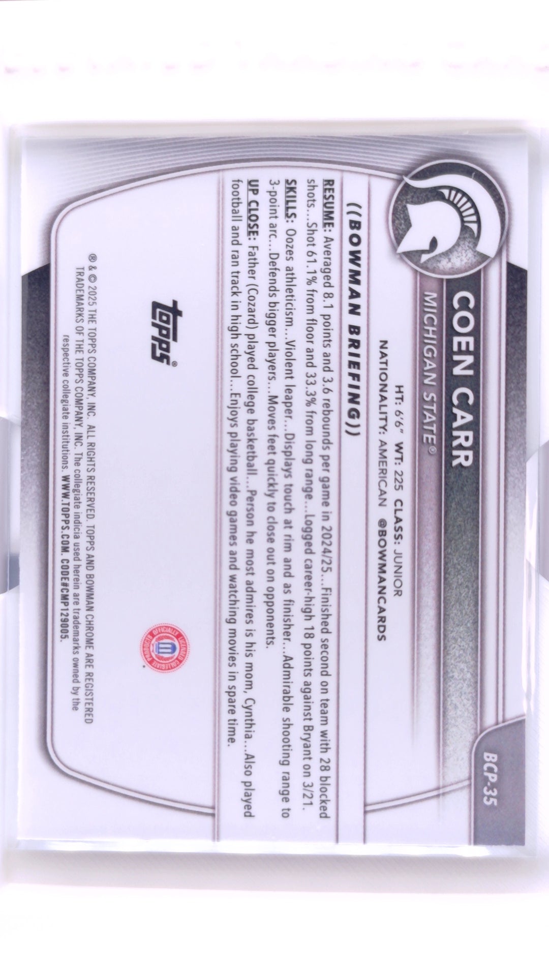 #BCP-35 Coen Carr Chrome Prospects - back