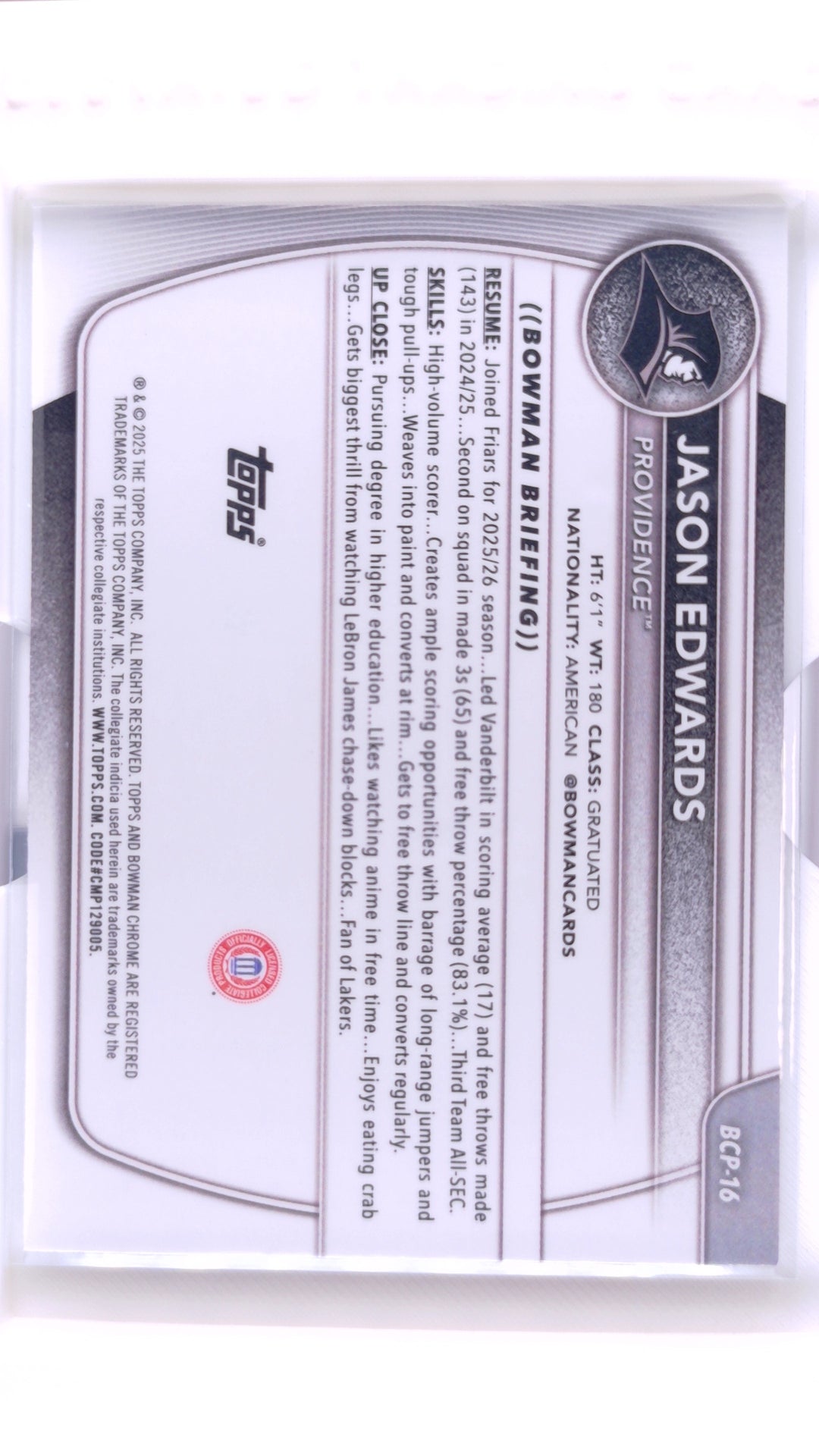 #BCP-16 Jason Edwards Chrome Prospects - back