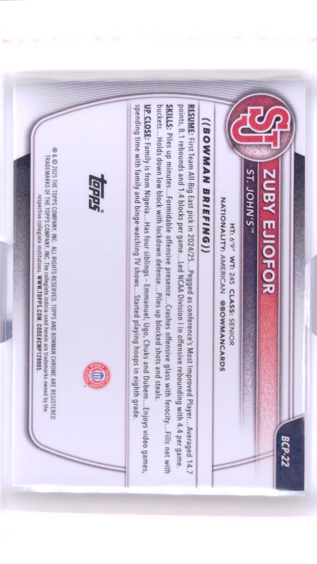 #BCP-22 Zuby Ejiofor Chrome Prospects - back