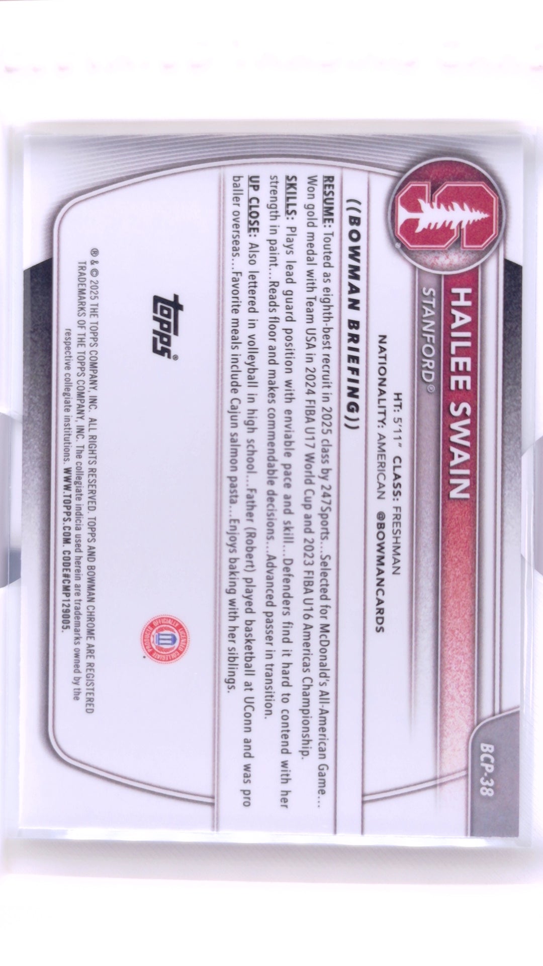 #BCP-38 Hailee Swain Chrome Prospects - back