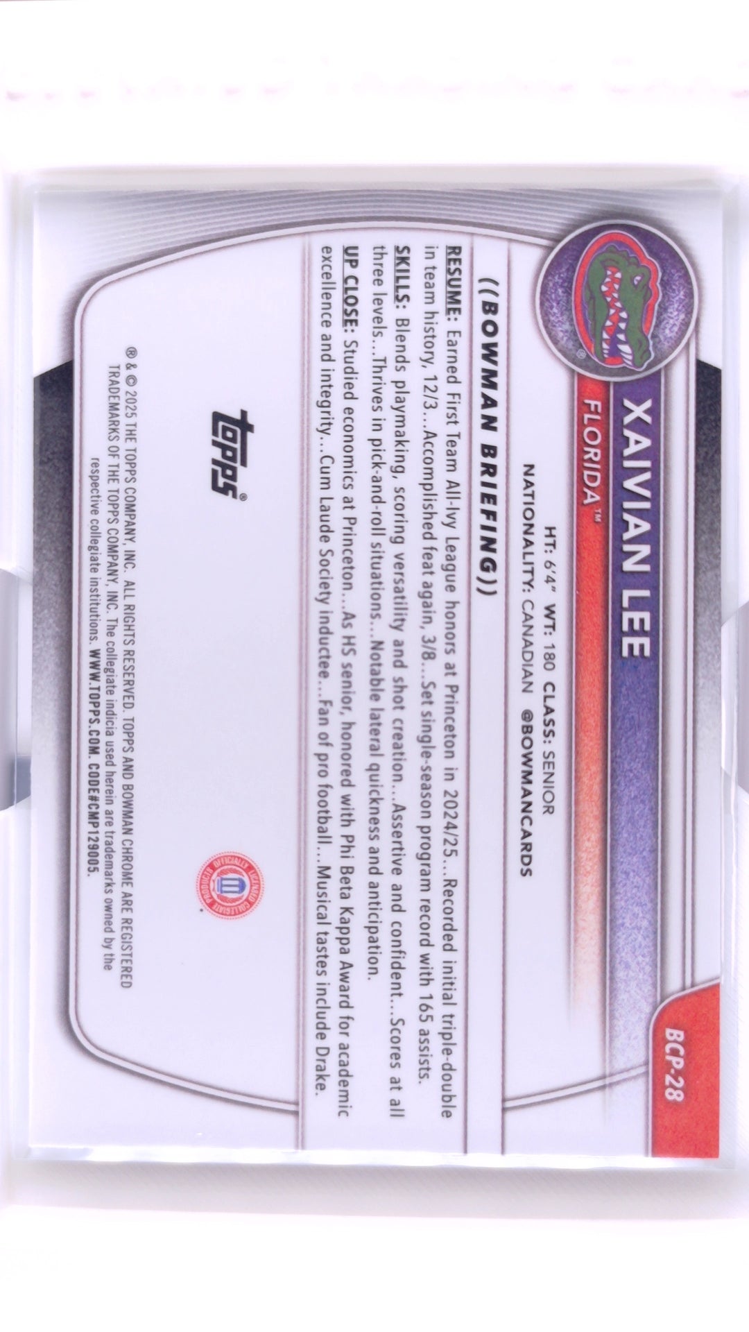 #BCP-28 Xaivian Lee Chrome Prospects - back