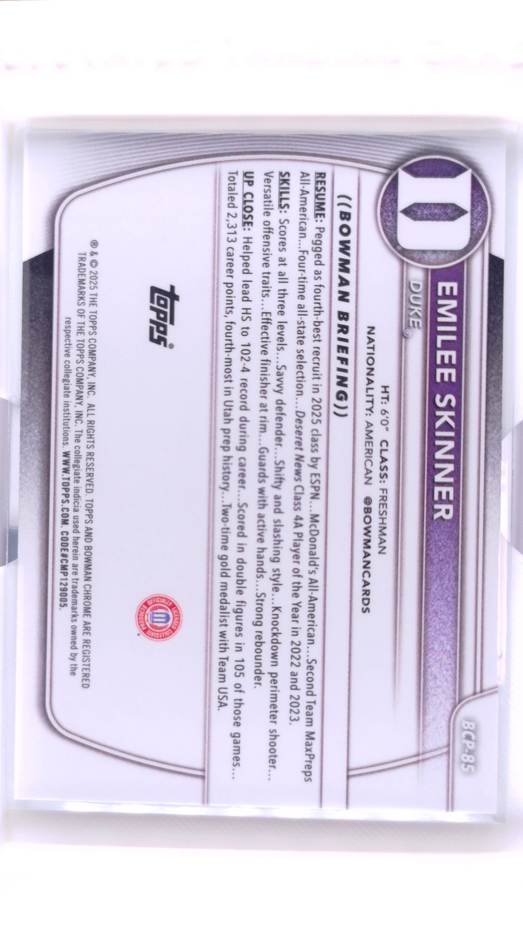 #BCP-85 Emilee Skinner Chrome Prospects - back