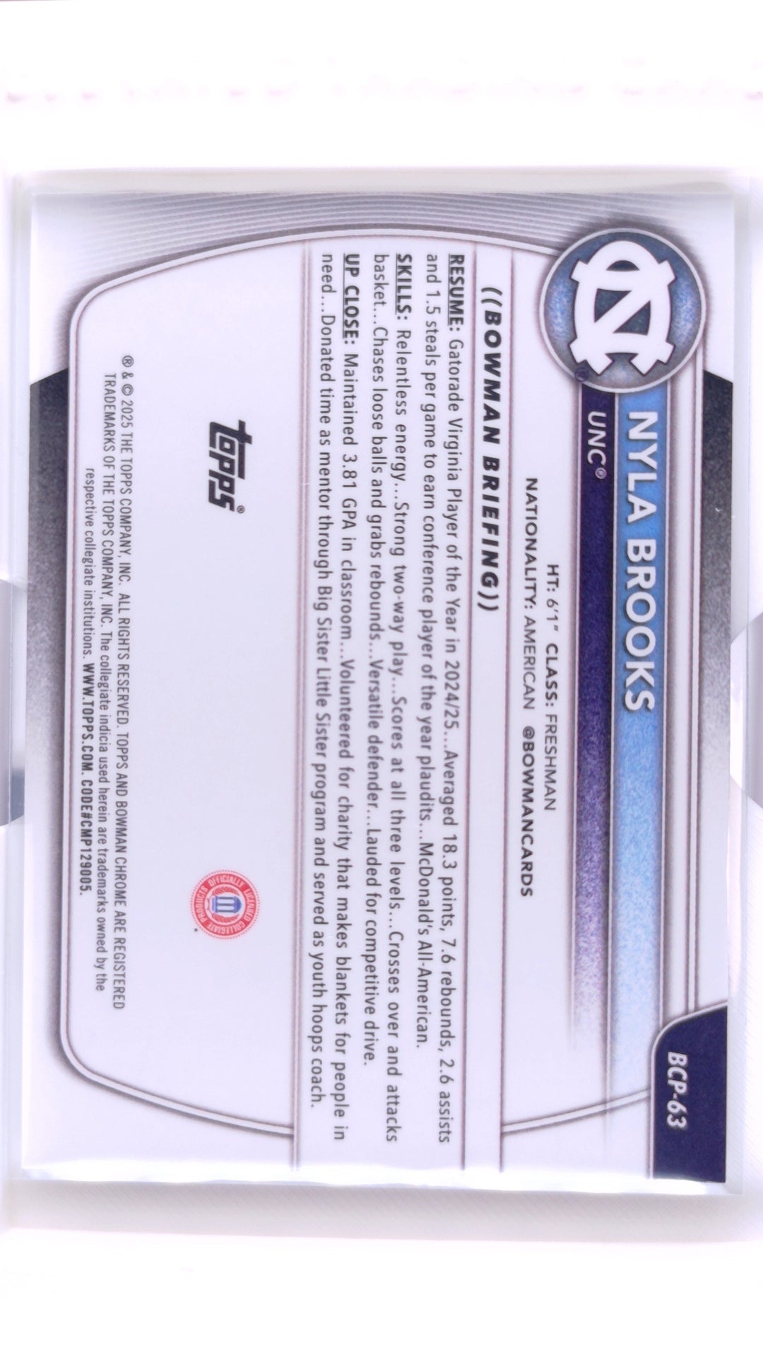 #BCP-63 Nyla Brooks Chrome Prospects - back