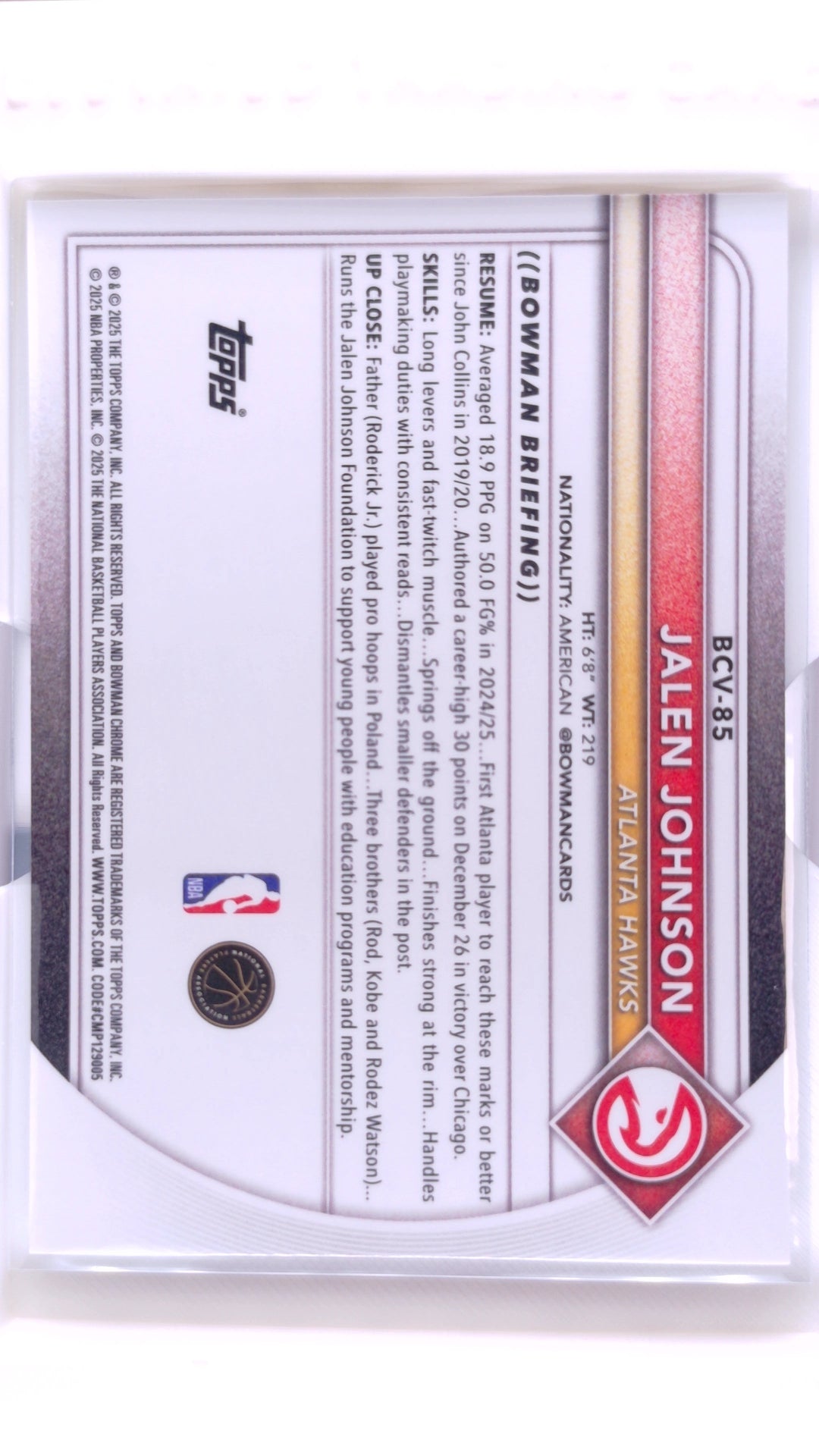 #BCV-85 Jalen Johnson Chrome - back