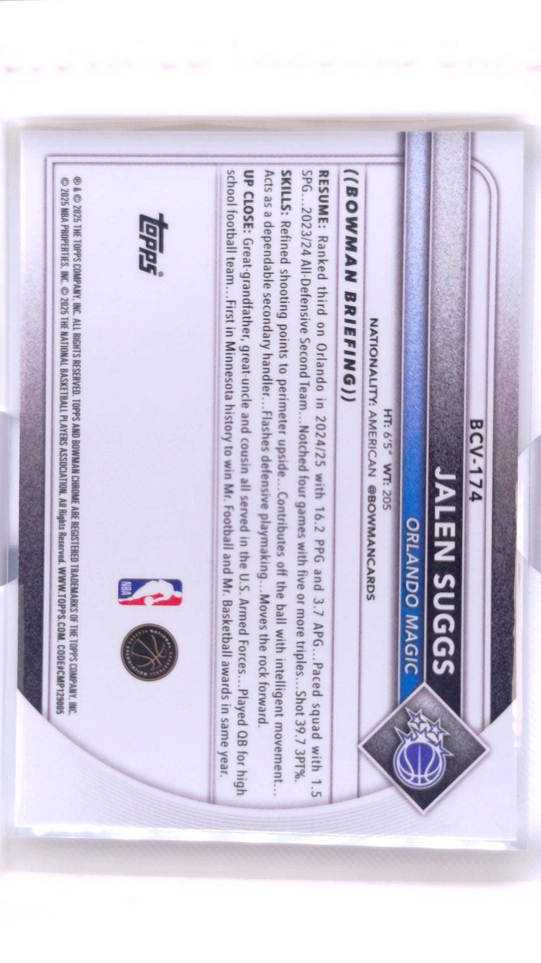 #BCV-174 Jalen Suggs Chrome - back