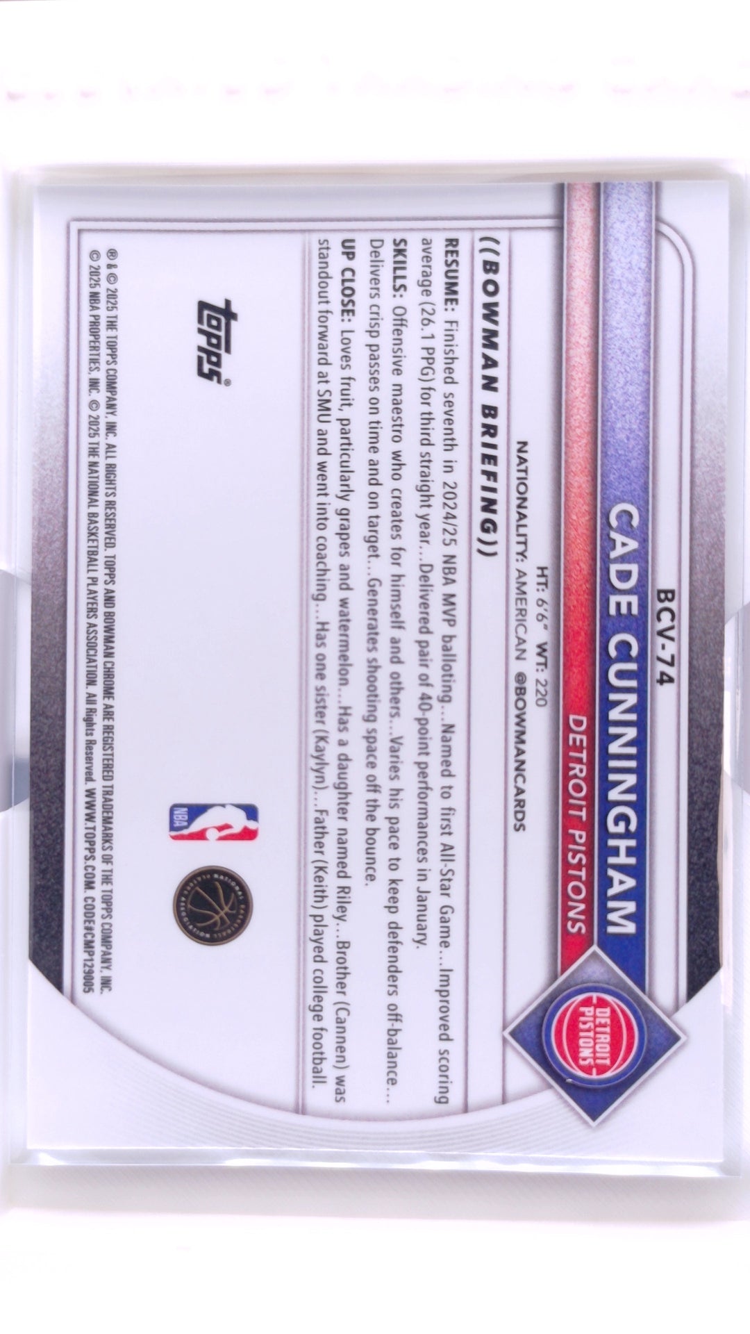 #BCV-74 Cade Cunningham Chrome - back