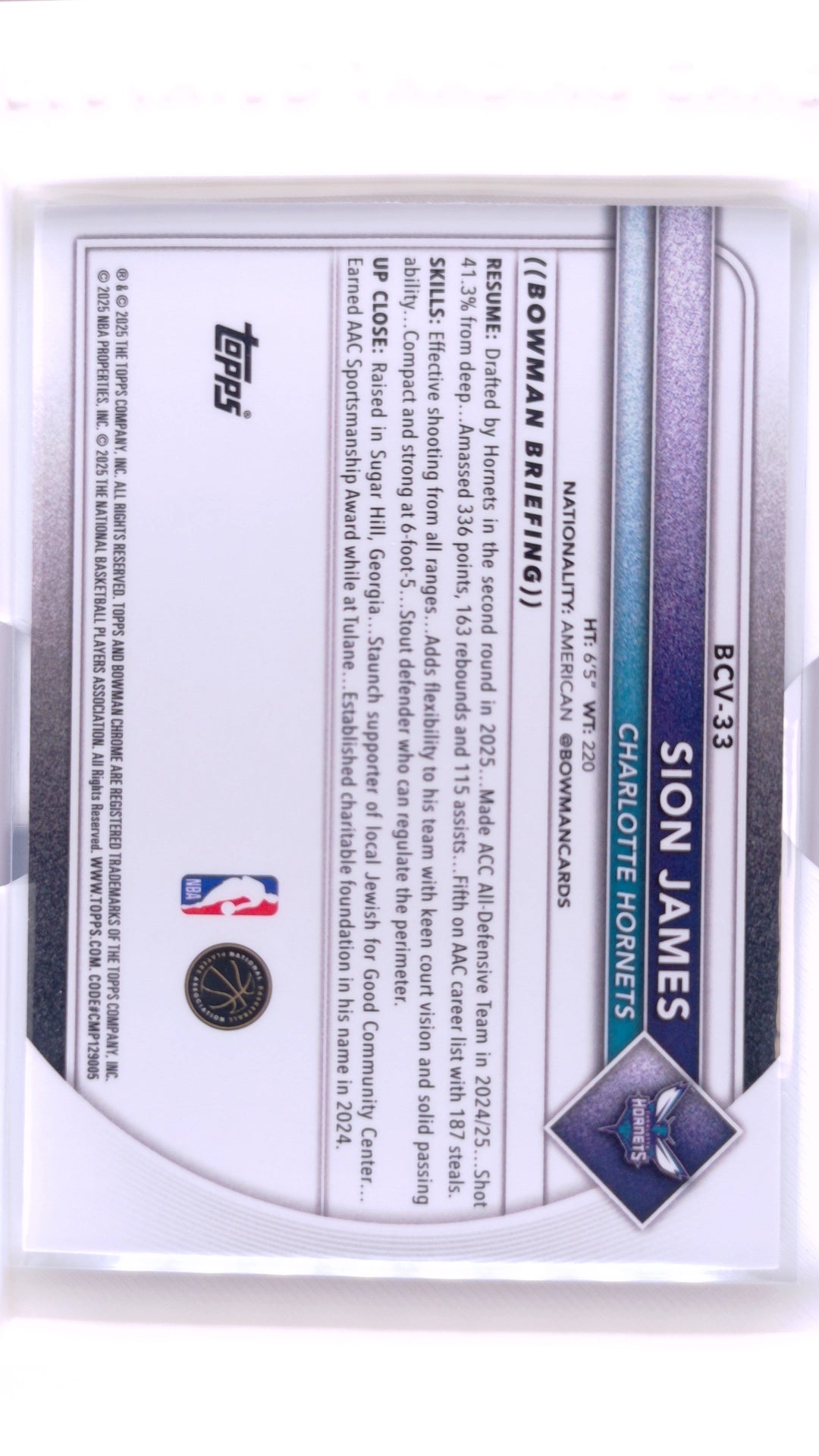 #BCV-33 Sion James Rookie Chrome - back