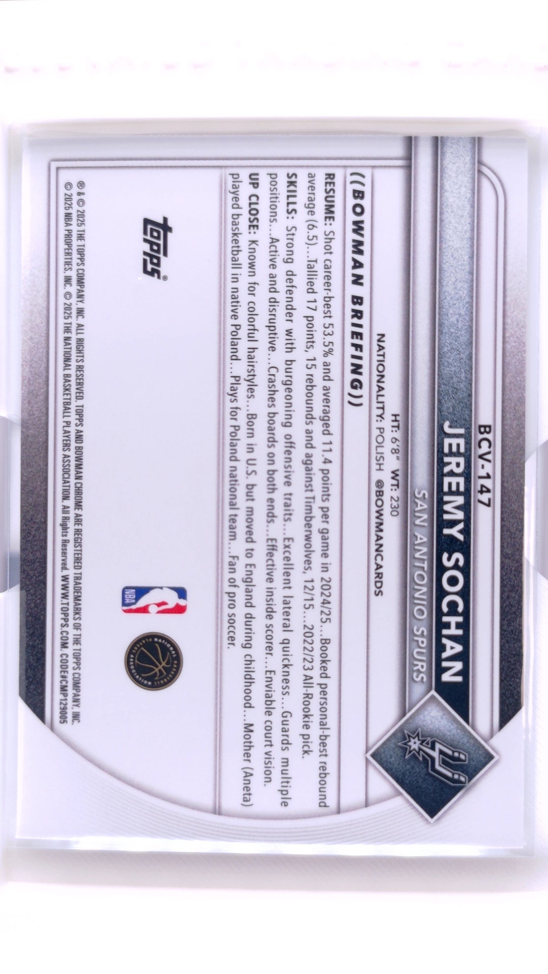#BCV-147 Jeremy Sochan Chrome - back