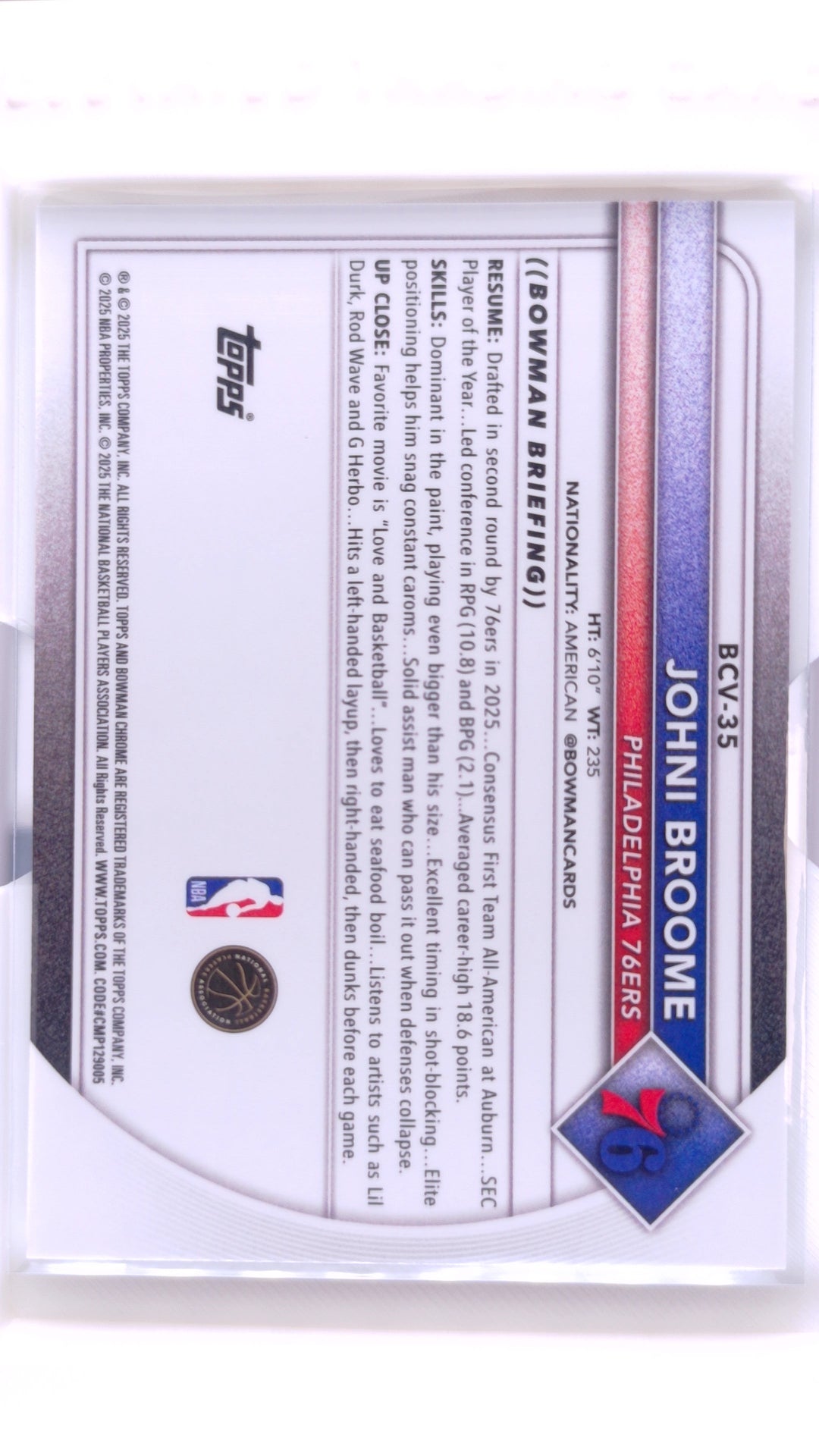#BCV-35 Johni Broome Rookie Chrome - back