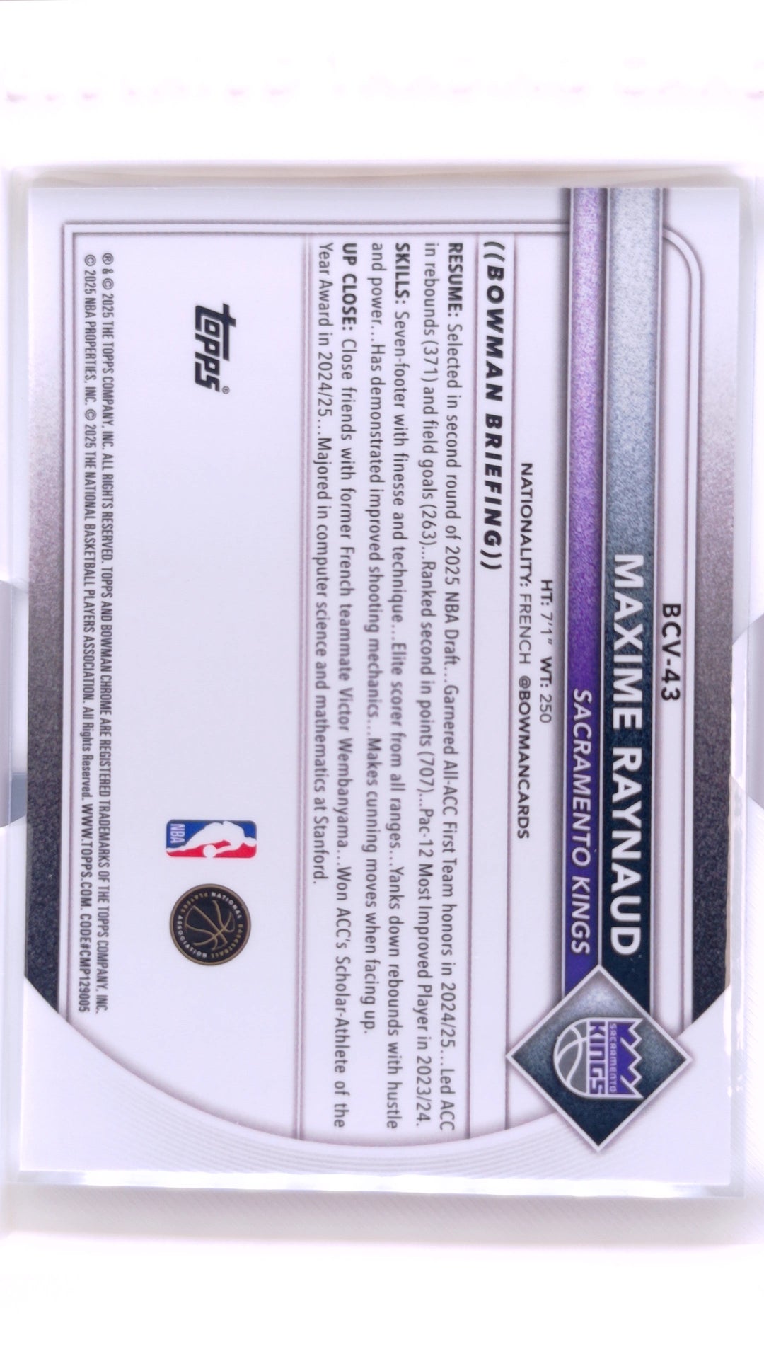 #BCV-43 Maxime Raynaud Rookie Chrome - back