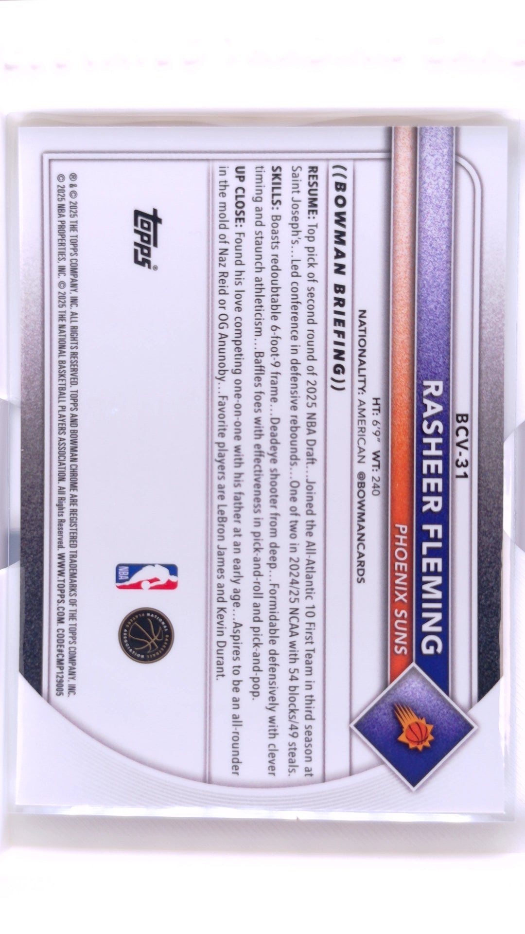 #BCV-31 Rasheer Fleming Rookie Chrome - back