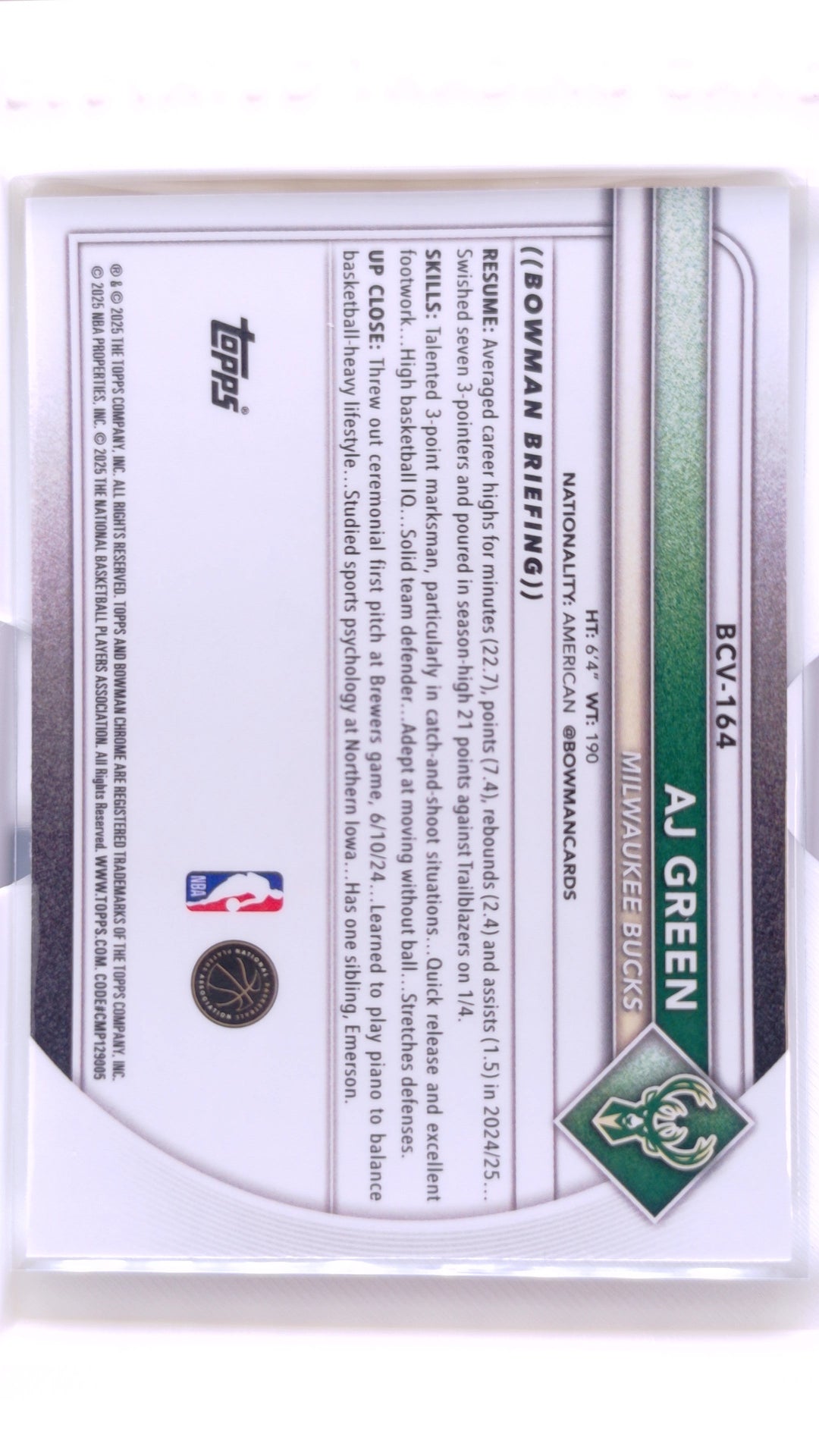 #BCV-164 AJ Green Chrome - back