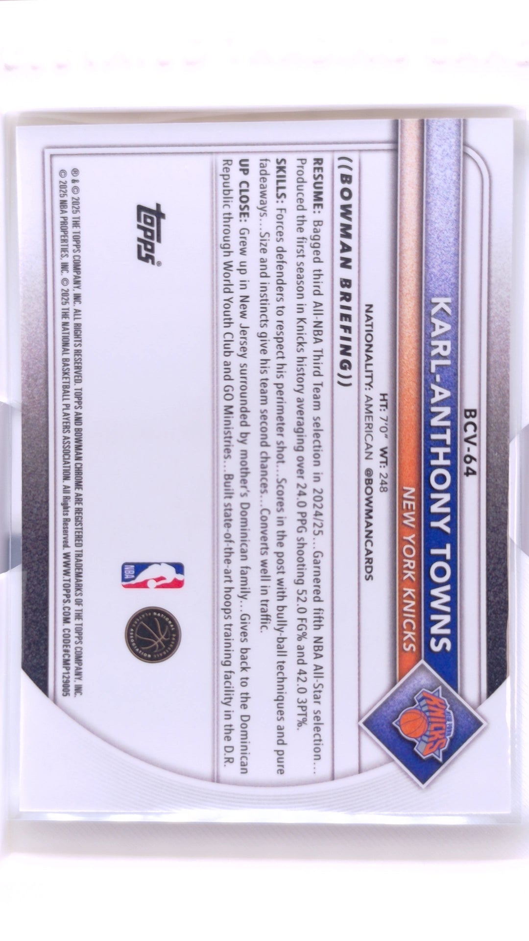 #BCV-64 Karl-Anthony Towns Chrome - back