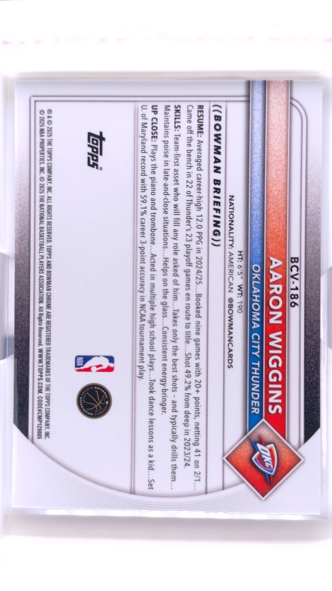 #BCV-186 Aaron Wiggins Chrome - back