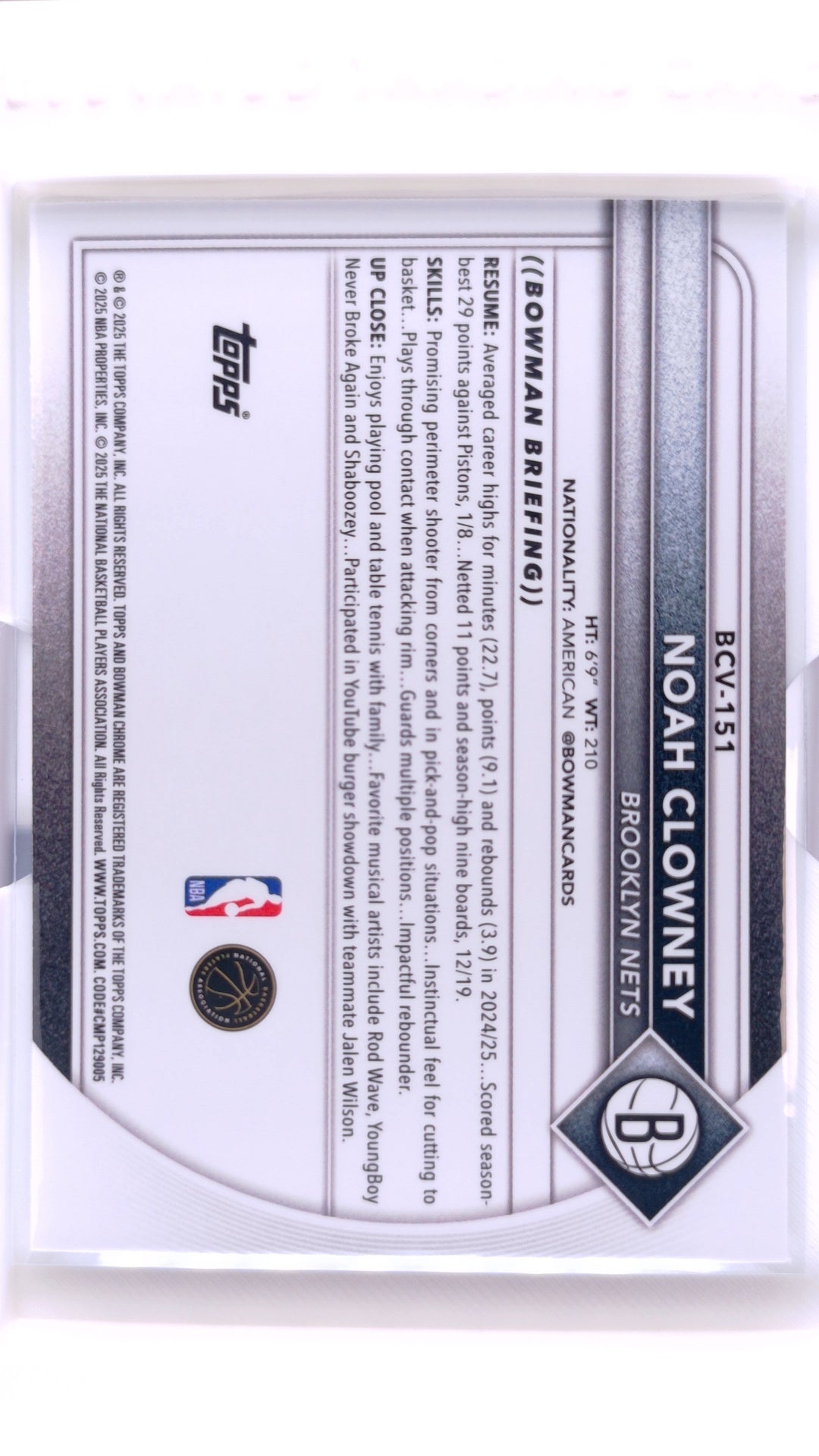 #BCV-151 Noah Clowney Chrome - back