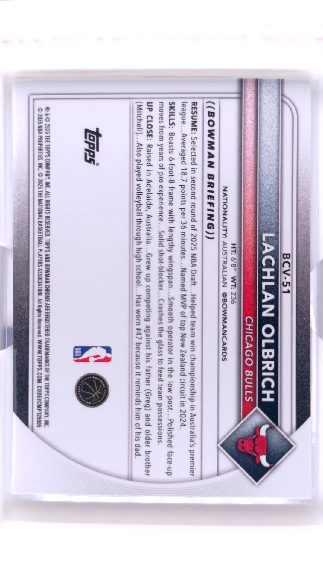 #BCV-51 Lachlan Olbrich Rookie Chrome - back
