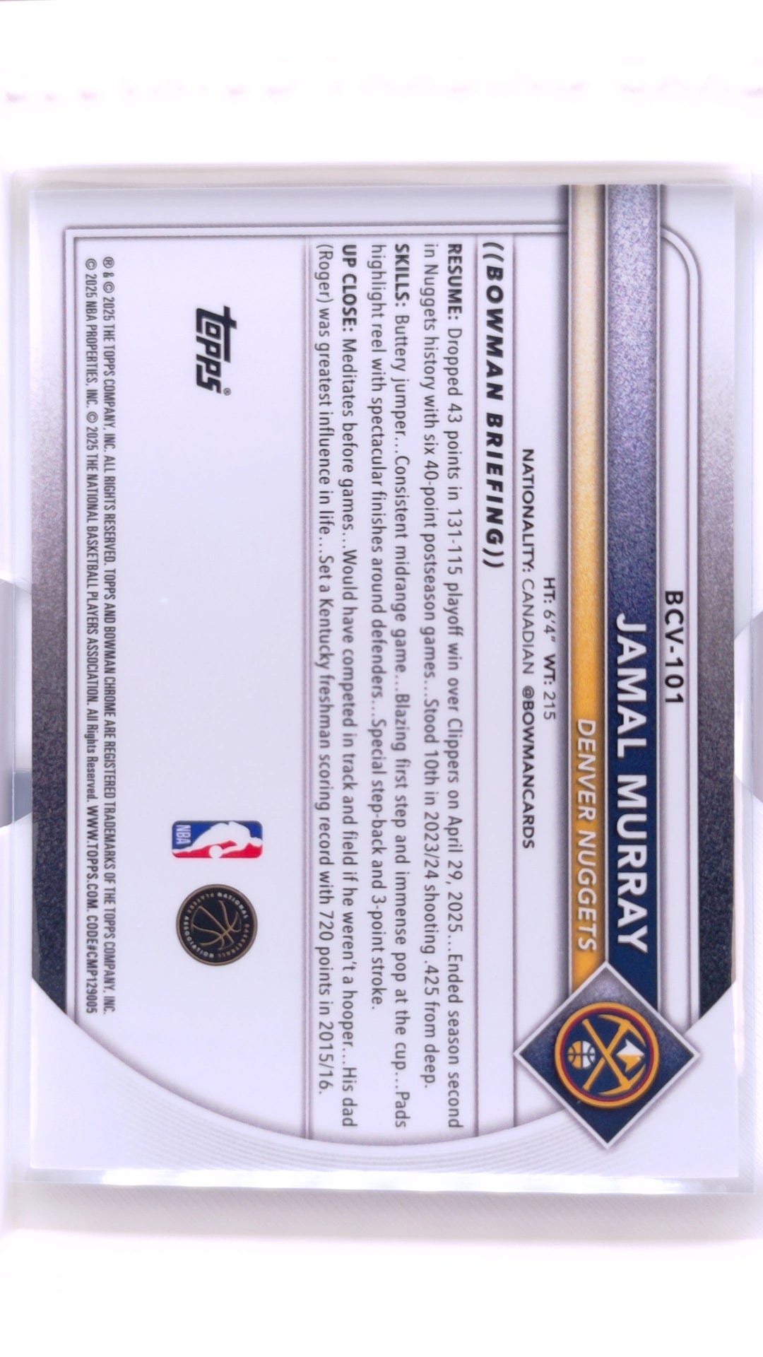 #BCV-101 Jamal Murray Chrome - back