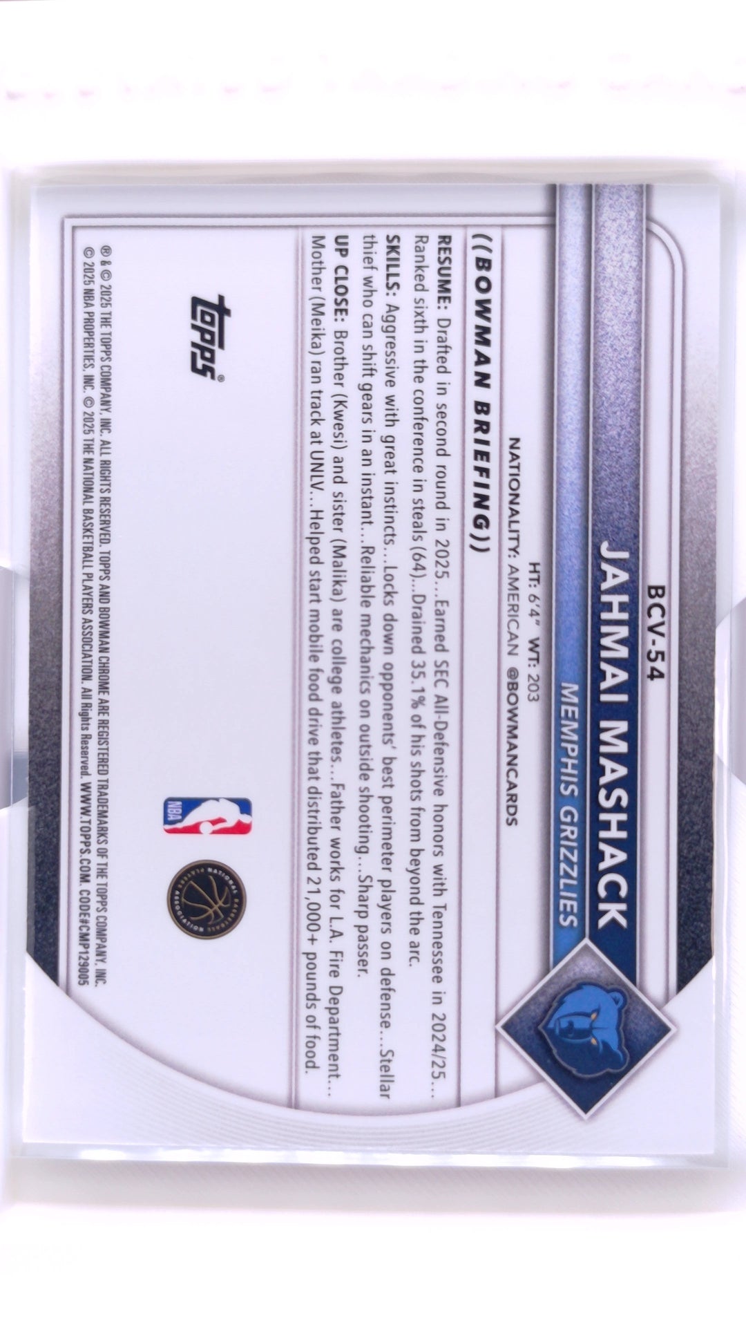 #BCV-54 Jahmai Mashack Rookie Chrome - back
