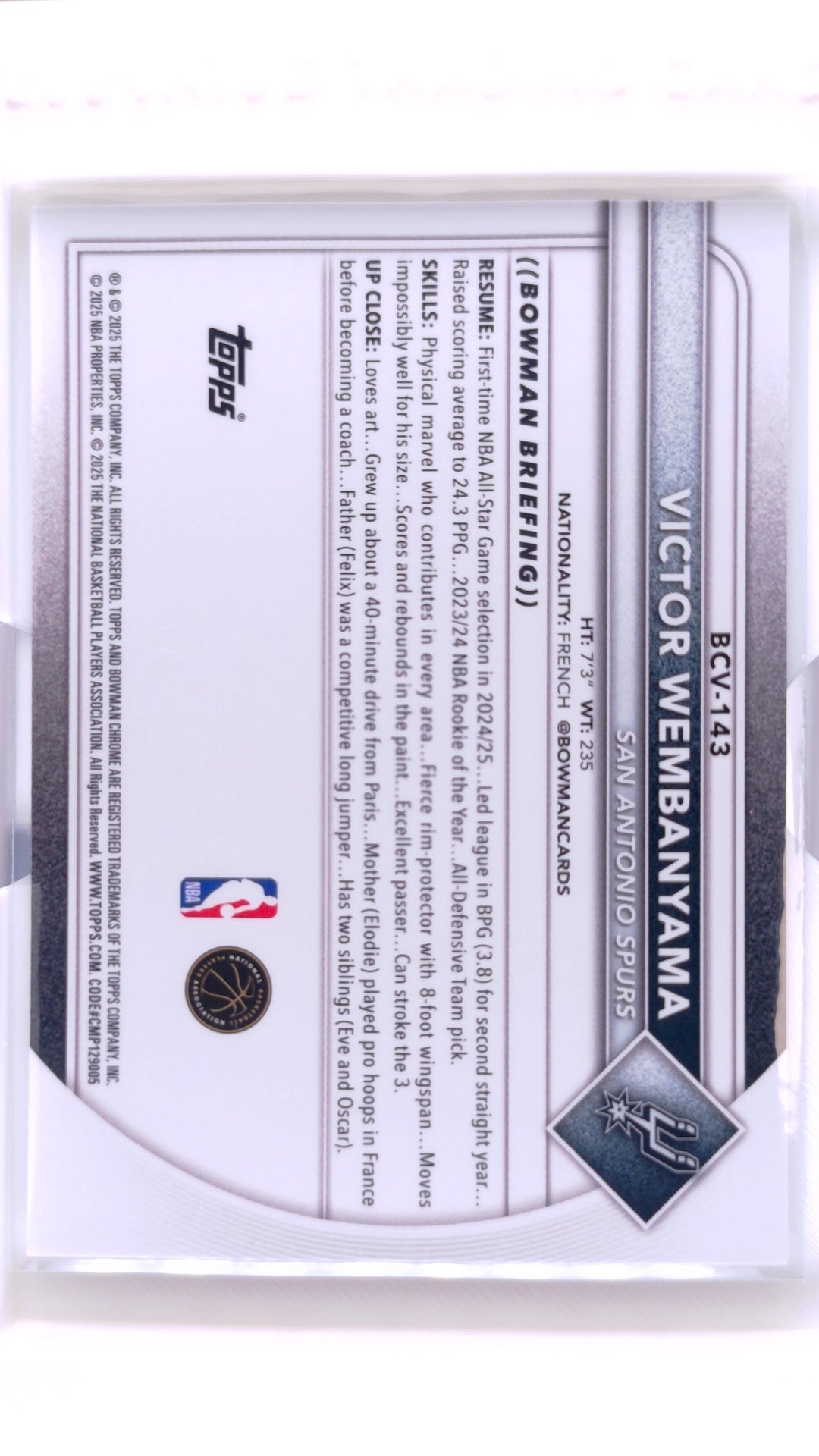 #BCV-143 Victor Wembanyama Chrome - back
