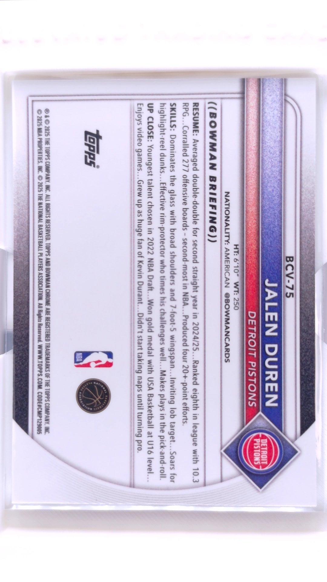 #BCV-75 Jalen Duren Chrome - back