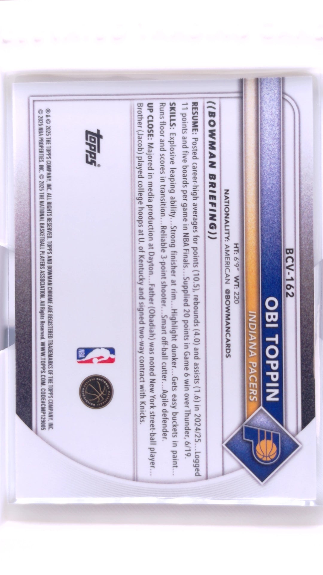 #BCV-162 Obi Toppin Chrome - back