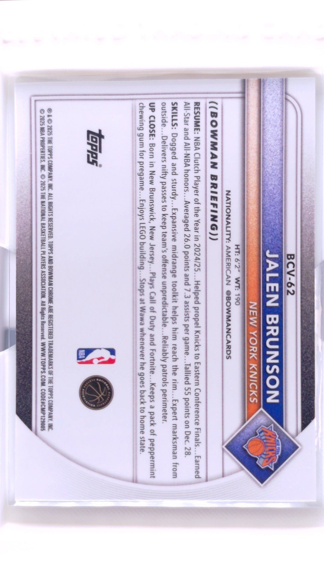 #BCV-62 Jalen Brunson Chrome - back
