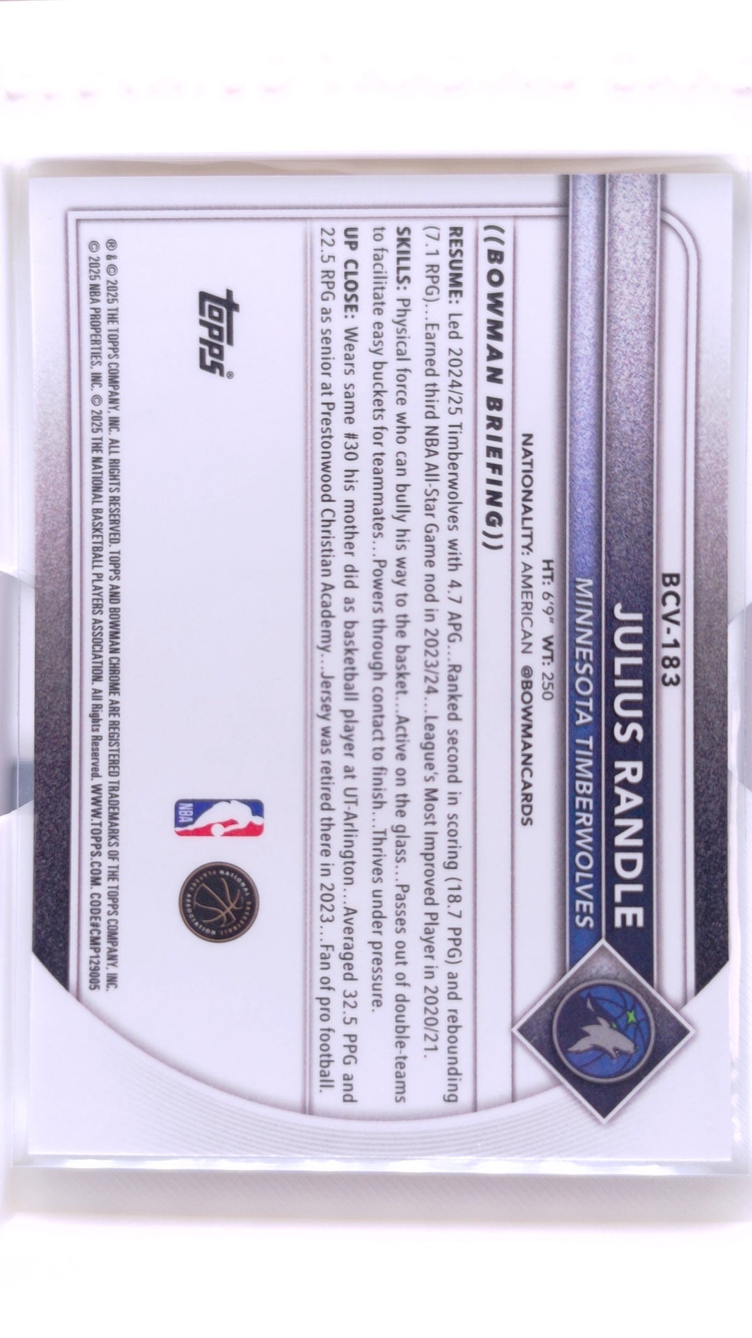 #BCV-183 Julius Randle Chrome - back