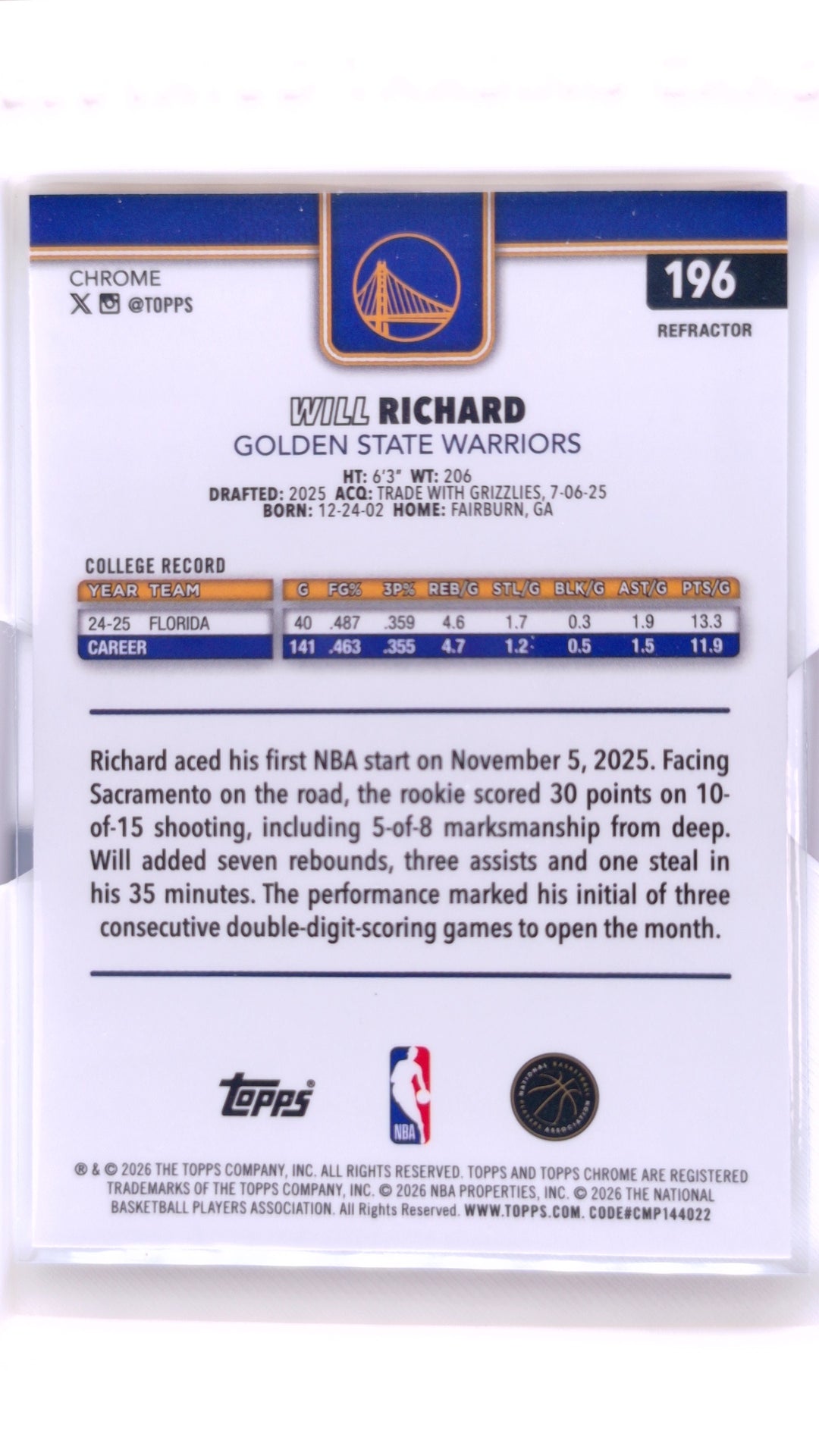 #196 Will Richard Refractor - back