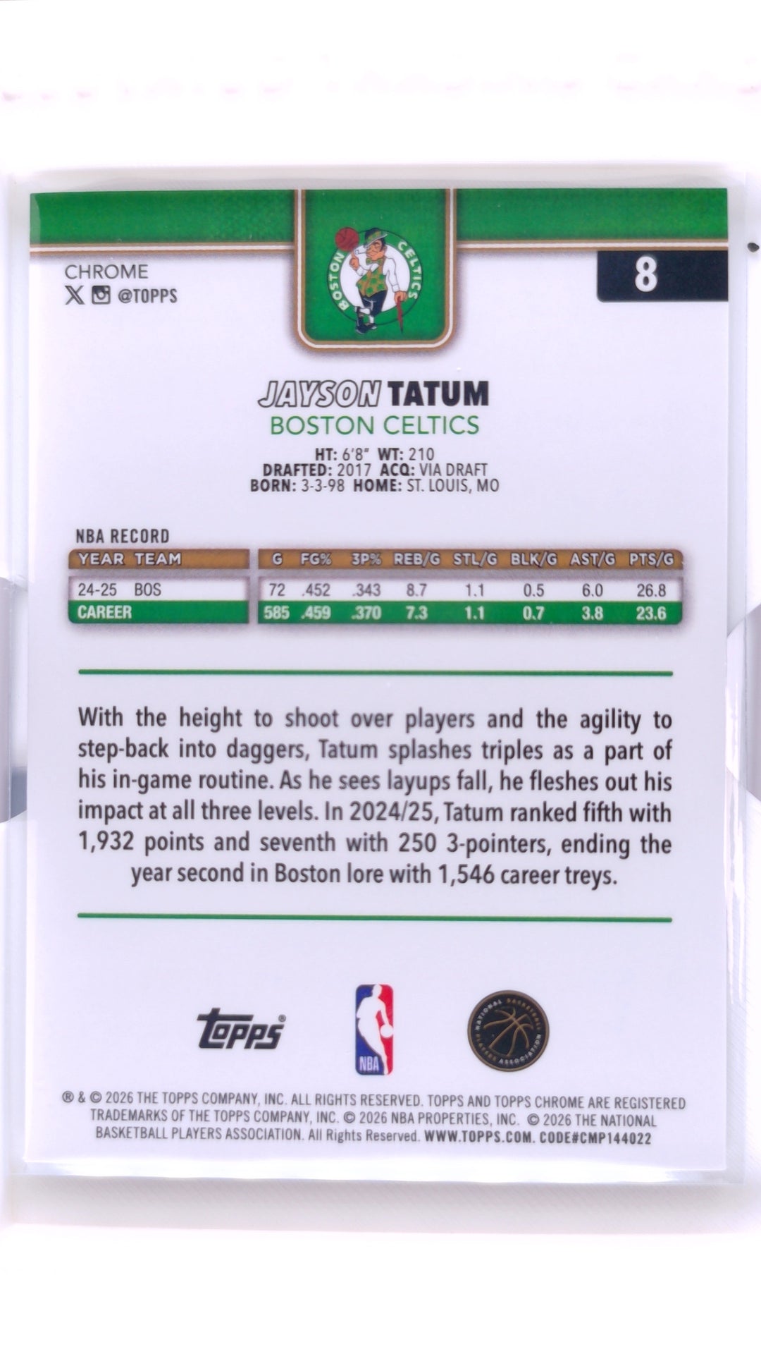 #8 Jayson Tatum Refractor - back
