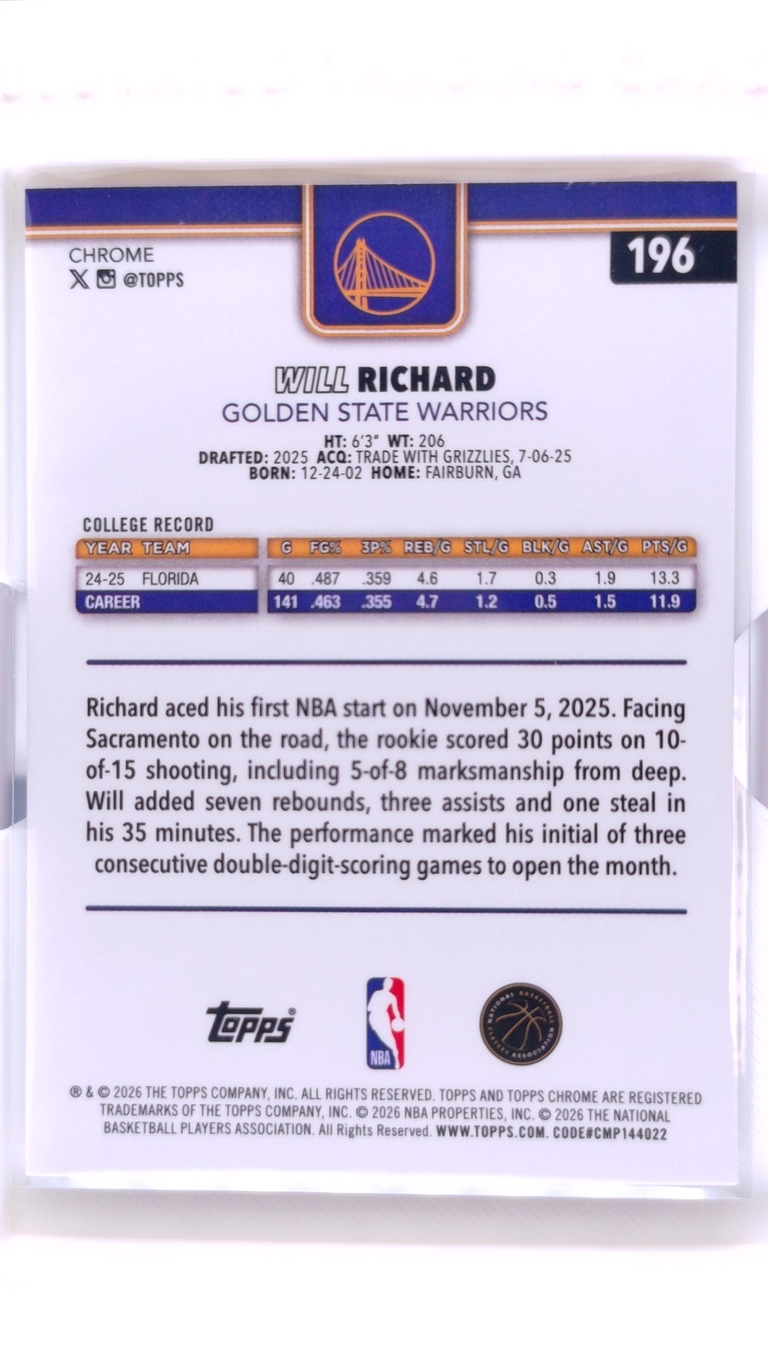 #196 Will Richard RayWave Refractor - back