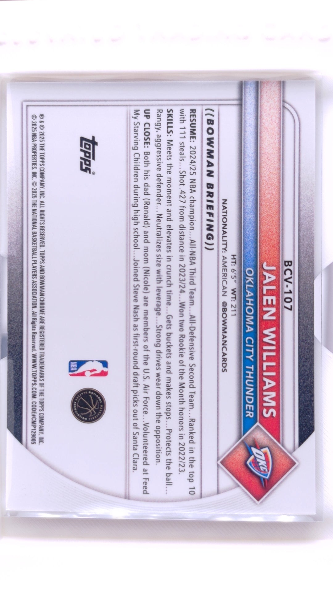 #BCV-107 Jalen Williams Chrome Floorboard Refractor #105/125 - back