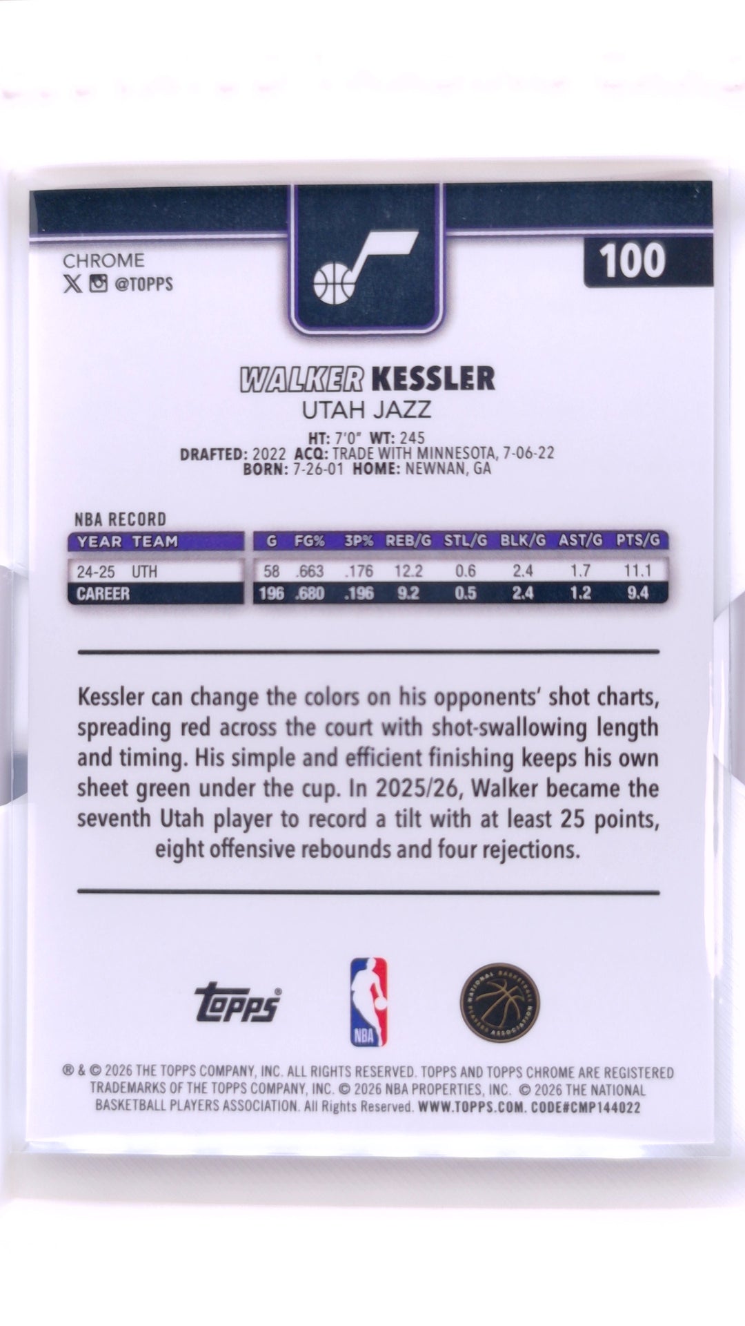#100 Walker Kessler Red, White & Blue Refractor - back