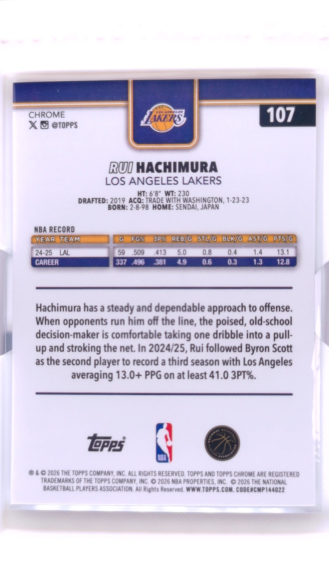 #107 Rui Hachimura Red, White & Blue Refractor - back