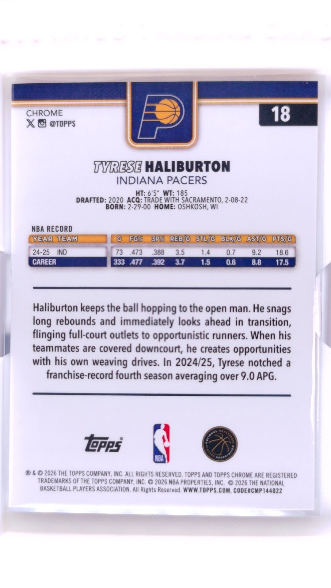 #18 Tyrese Haliburton Red, White & Blue Refractor - back