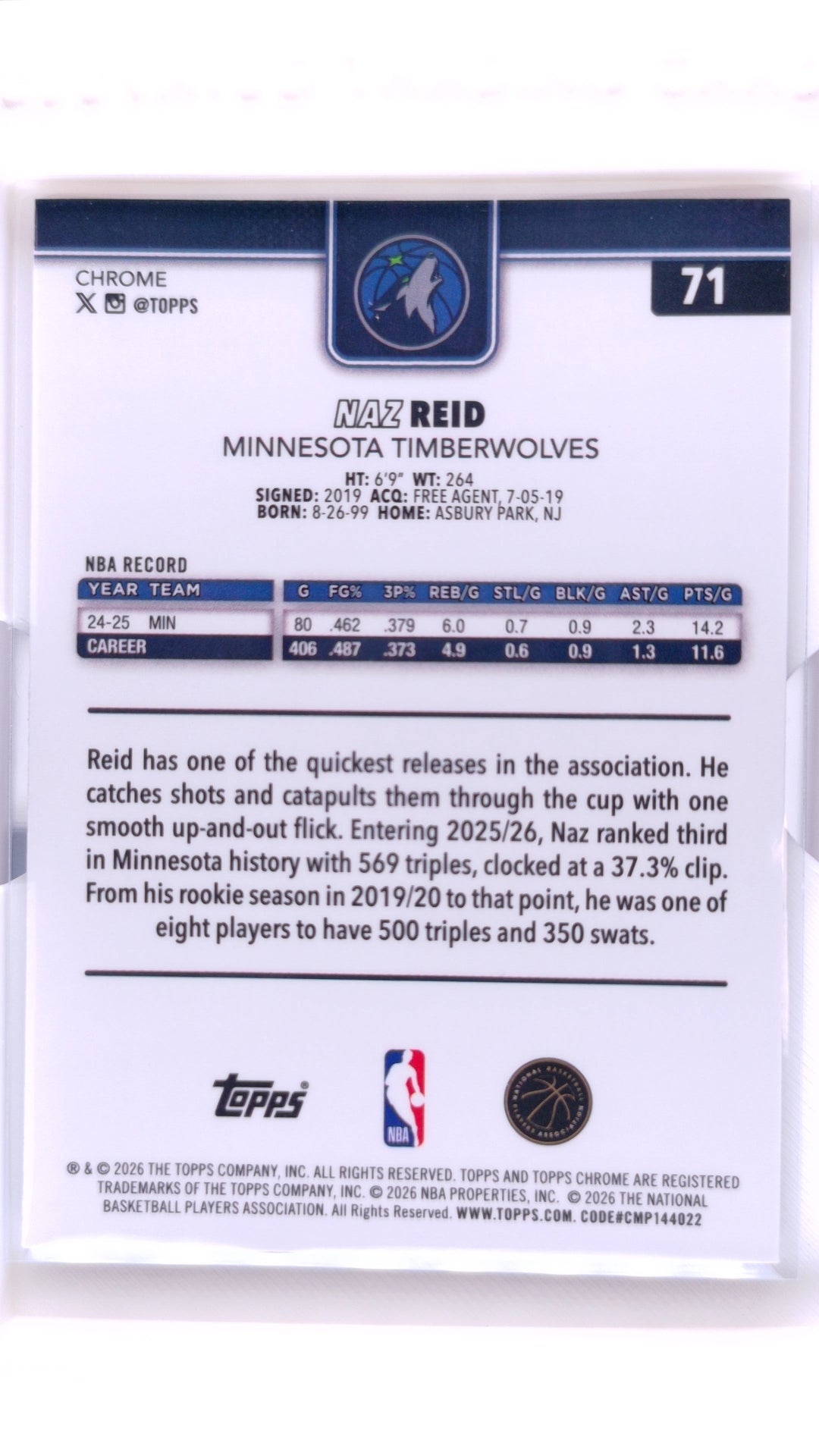 #71 Naz Reid Red, White & Blue Refractor - back