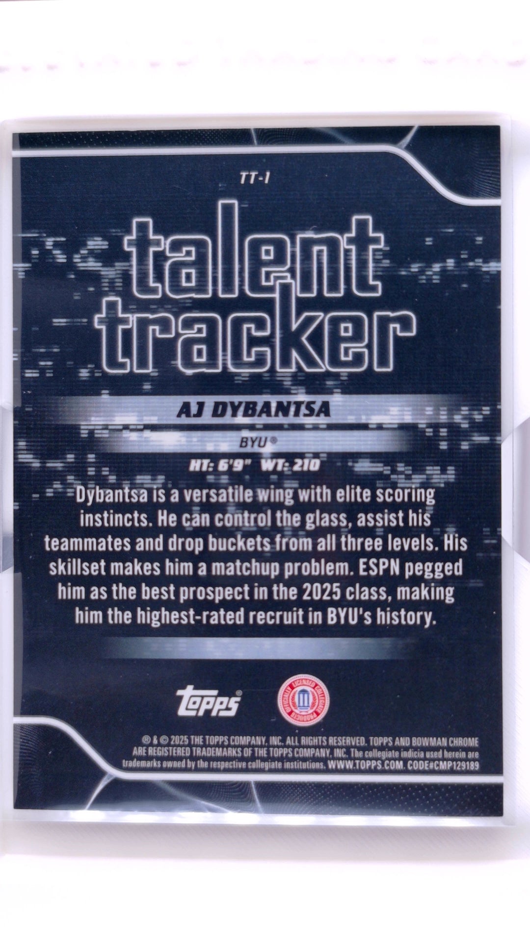 #TT-1 AJ Dybantsa Talent Tracker Red Refractor #5/5 - back