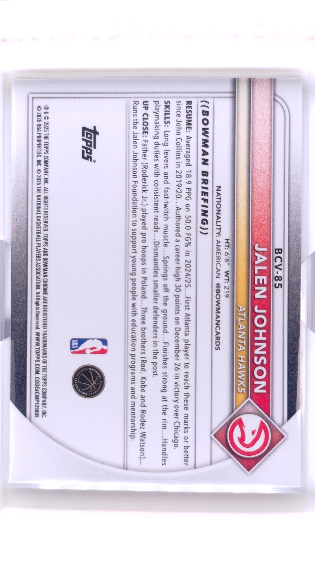#BCV-85 Jalen Johnson Chrome Reptilian Refractor - back